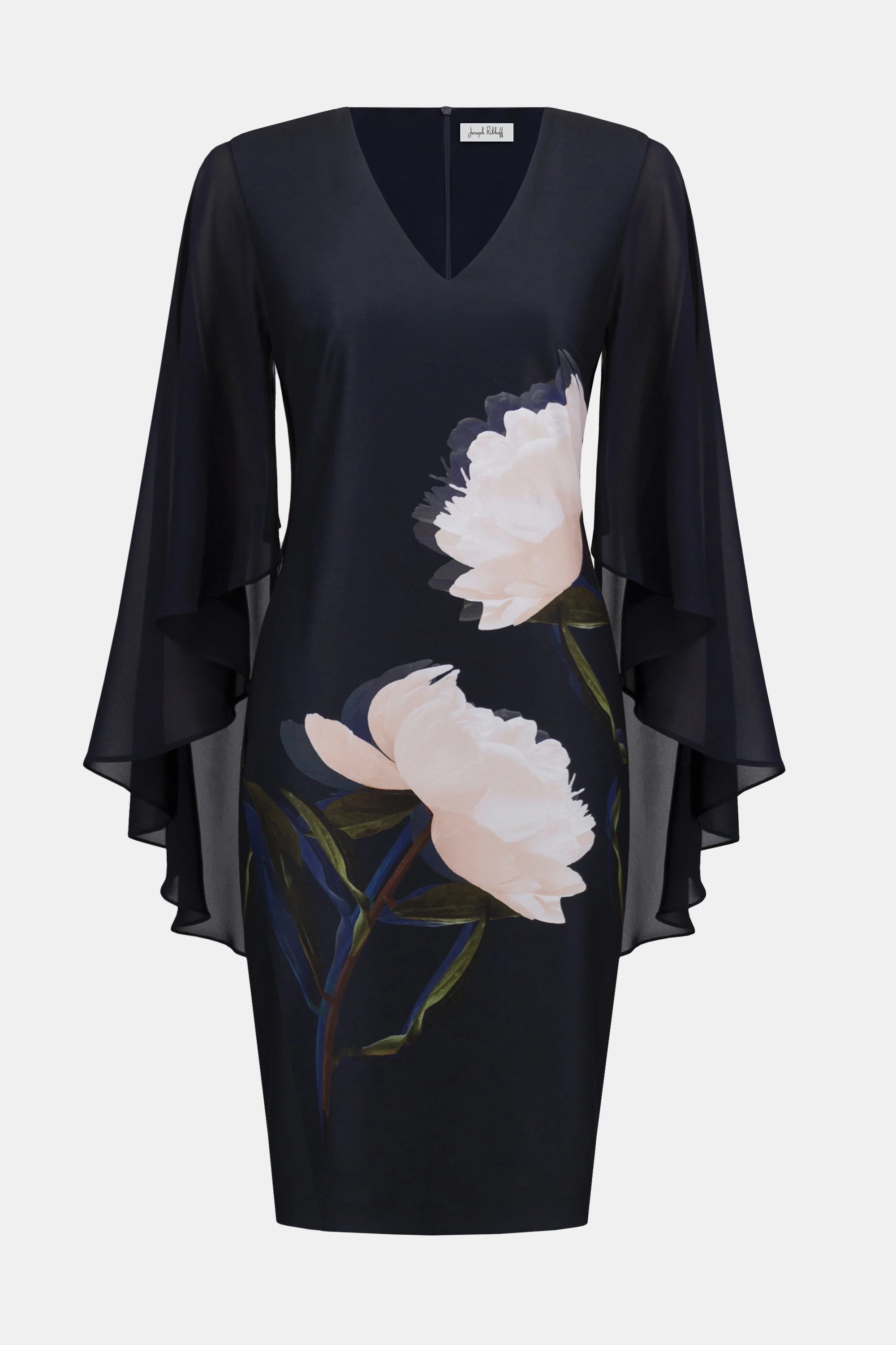 Silky Knit & Chiffon Floral Placement Sheath Dress 254734