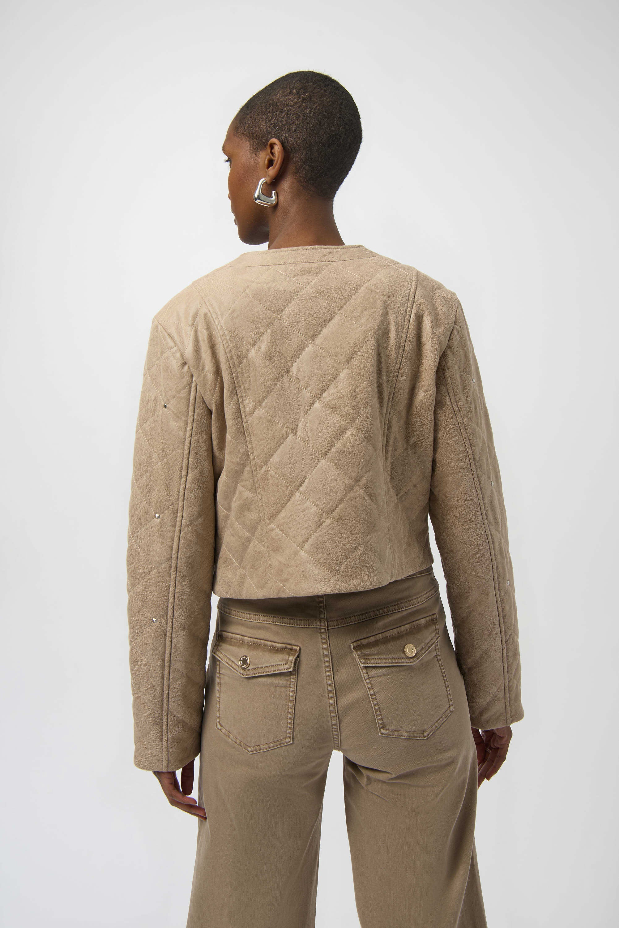 Foiled Faux Suede Diamond Quilt Studded Jacket 254929