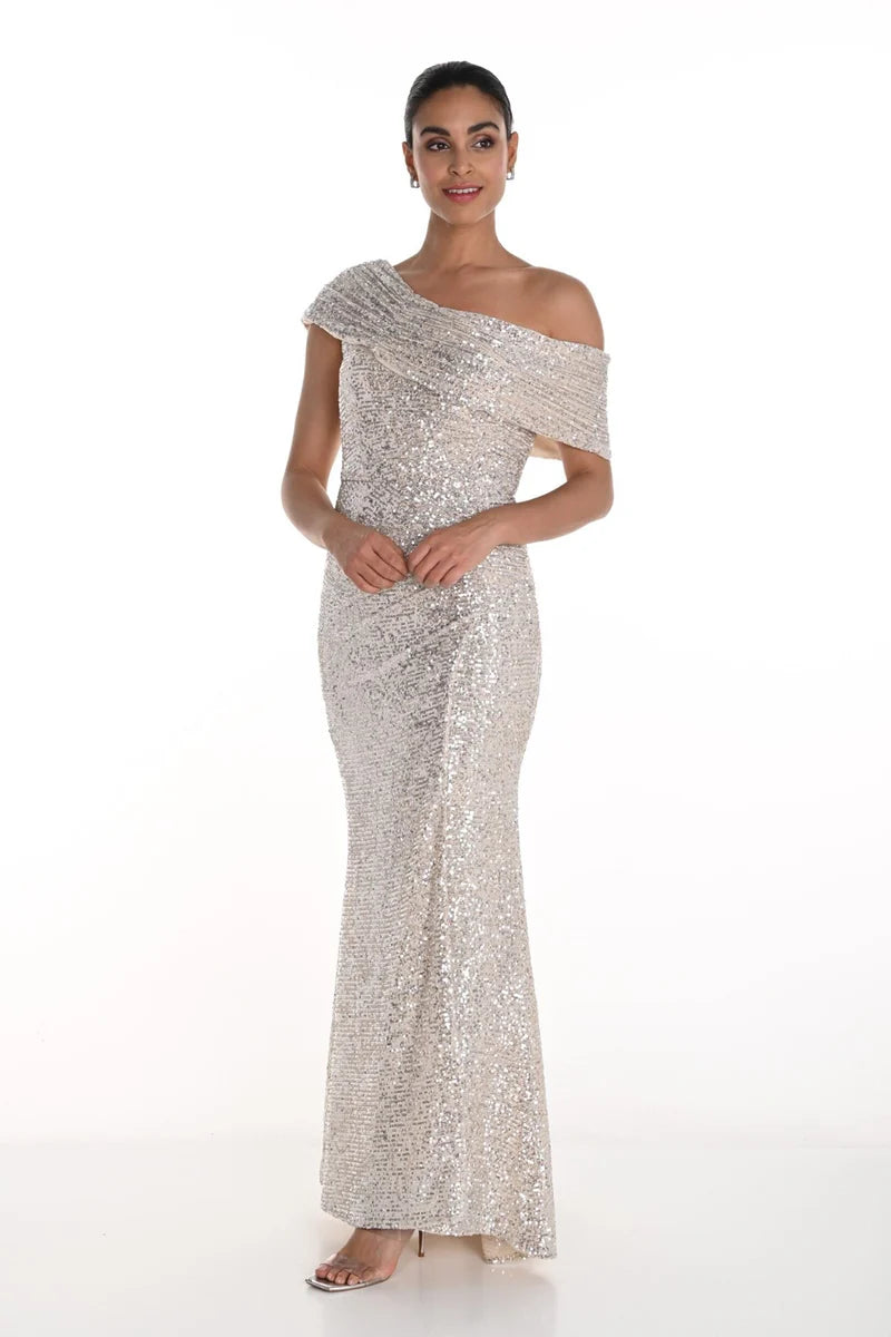 Champagne Maxi Off-The-Shoulder Gown 258739