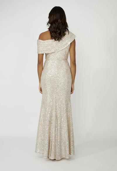 Champagne Maxi Off-The-Shoulder Gown 258739