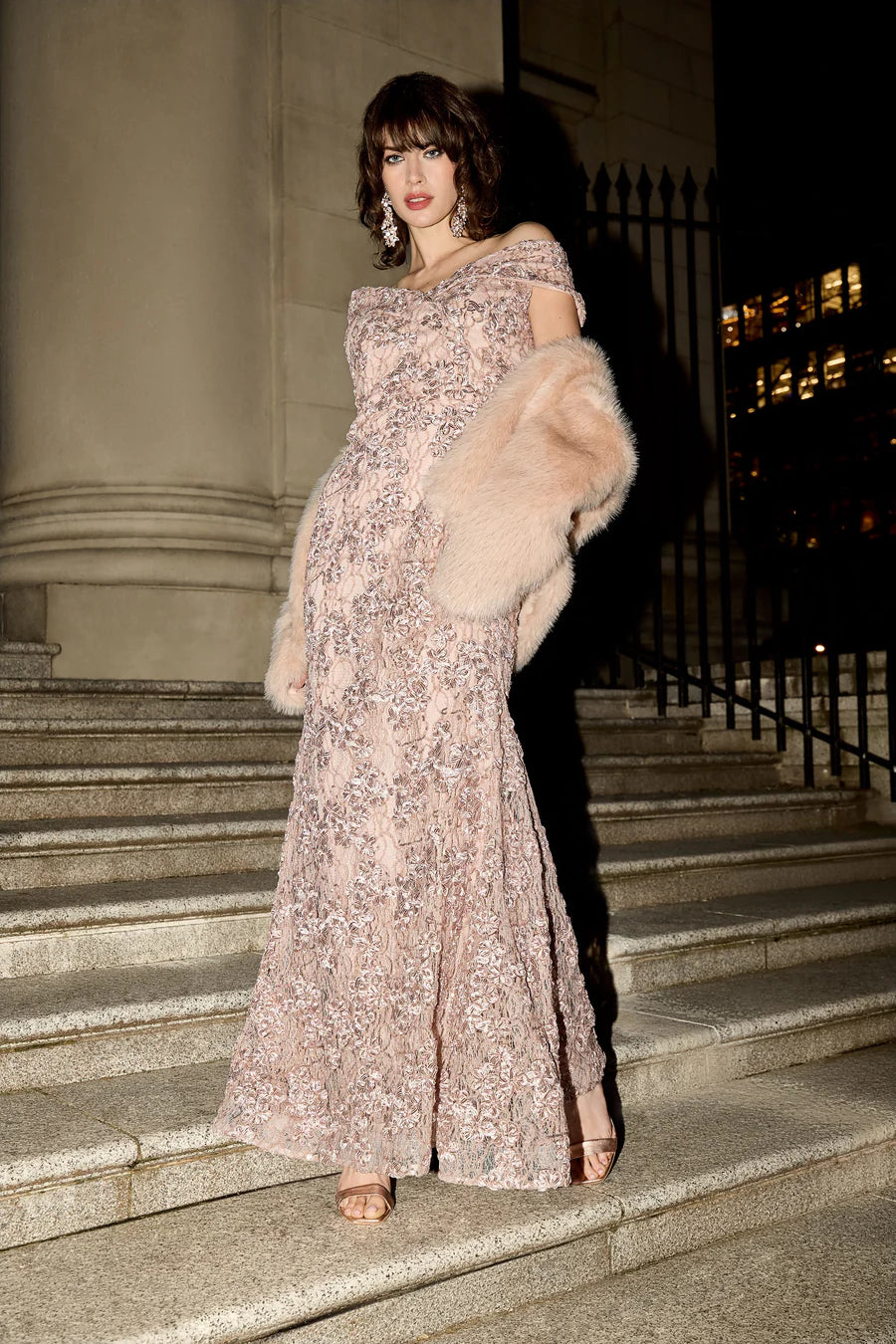 Embroidered Lace Gown in Blush 259716