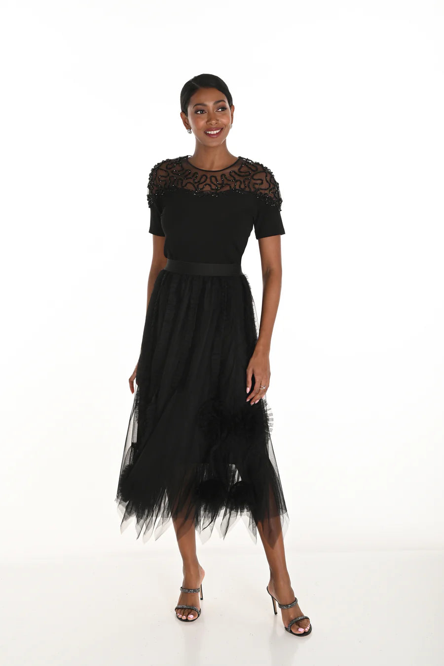 Elegant Ruffled Midi Skirt 259743