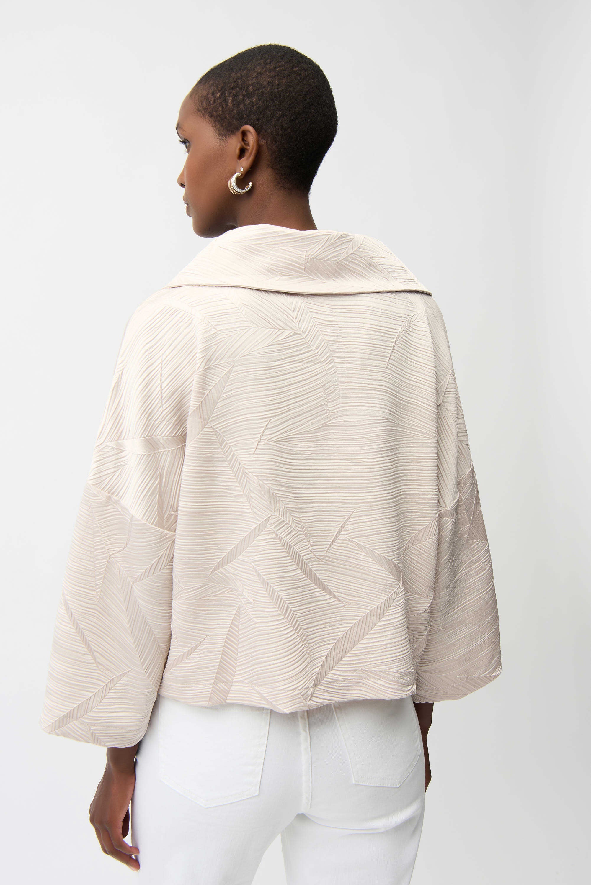 Pleated Satin Boxy Jacket With Overlay Collar 261241