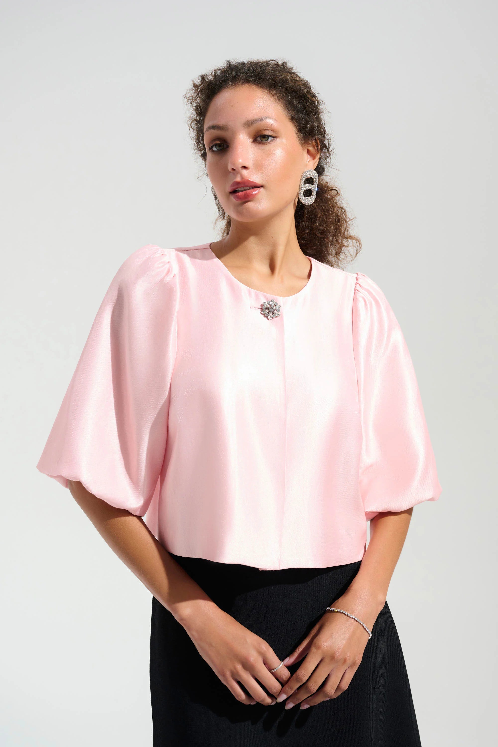 | Shimmer Jacquard Boxy Jacket With Puff Sleeves 261706