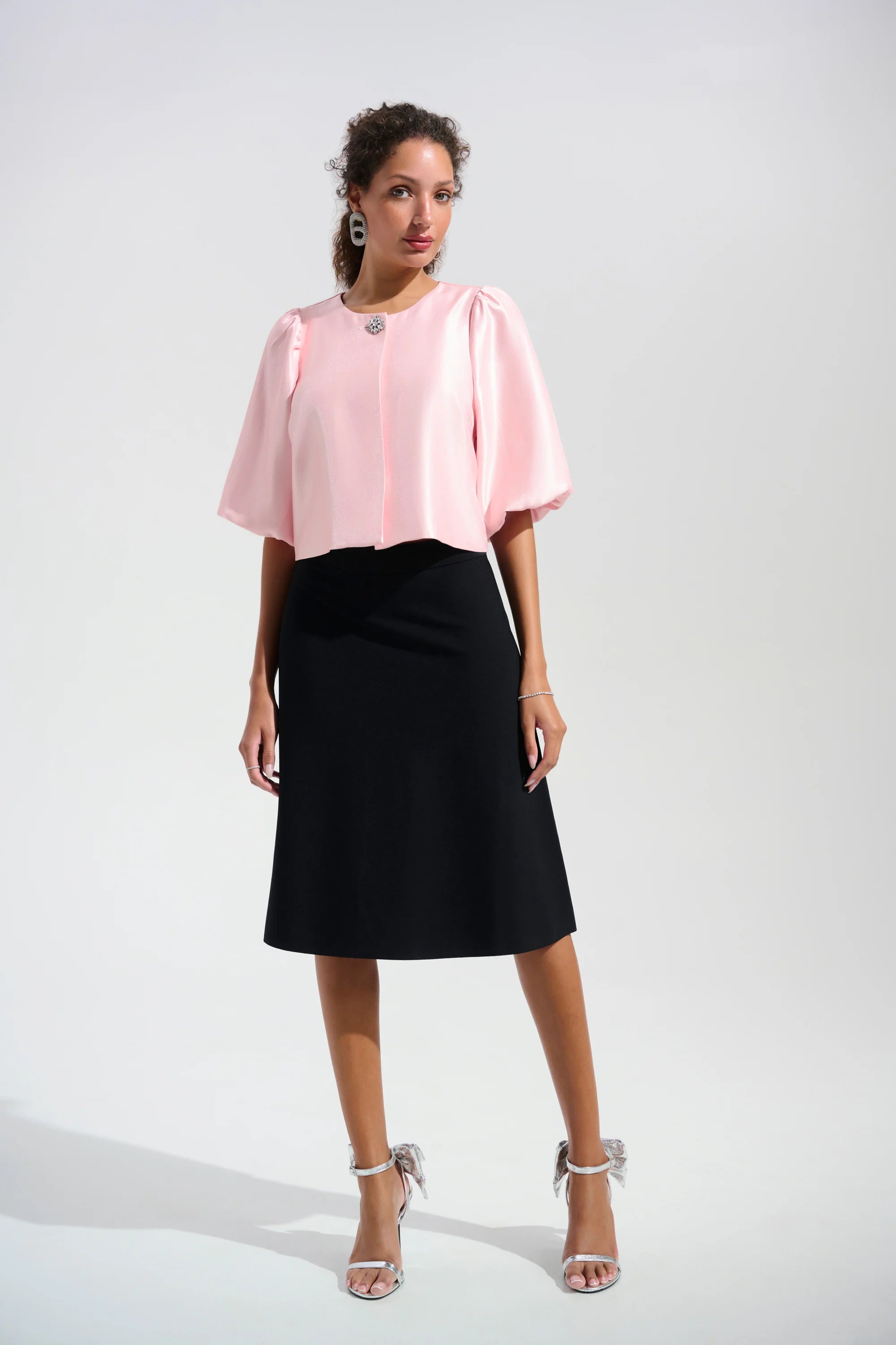 | Shimmer Jacquard Boxy Jacket With Puff Sleeves 261706