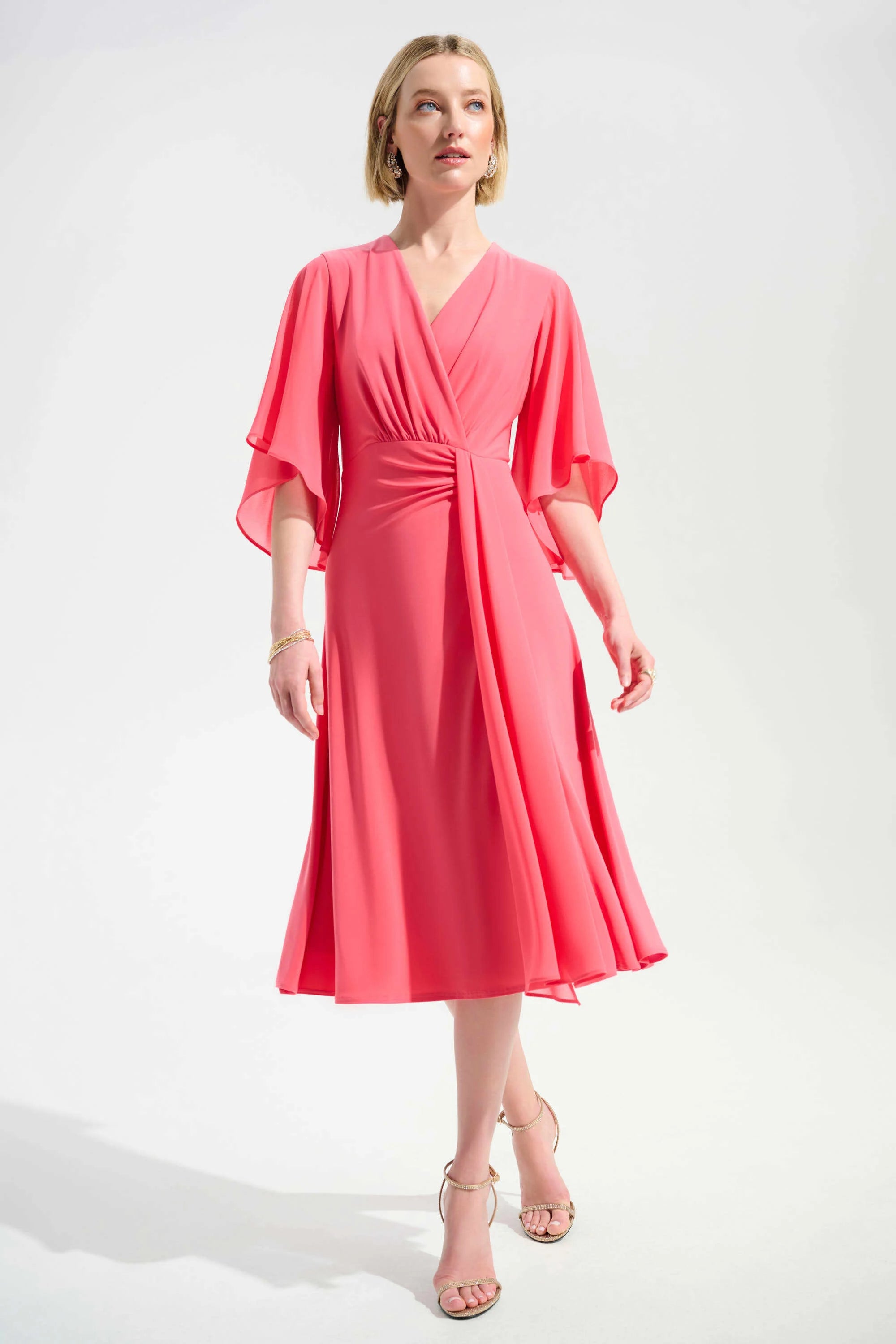 Silky Knit Fit and Flare Dress With Chiffon Draped Sash 261710