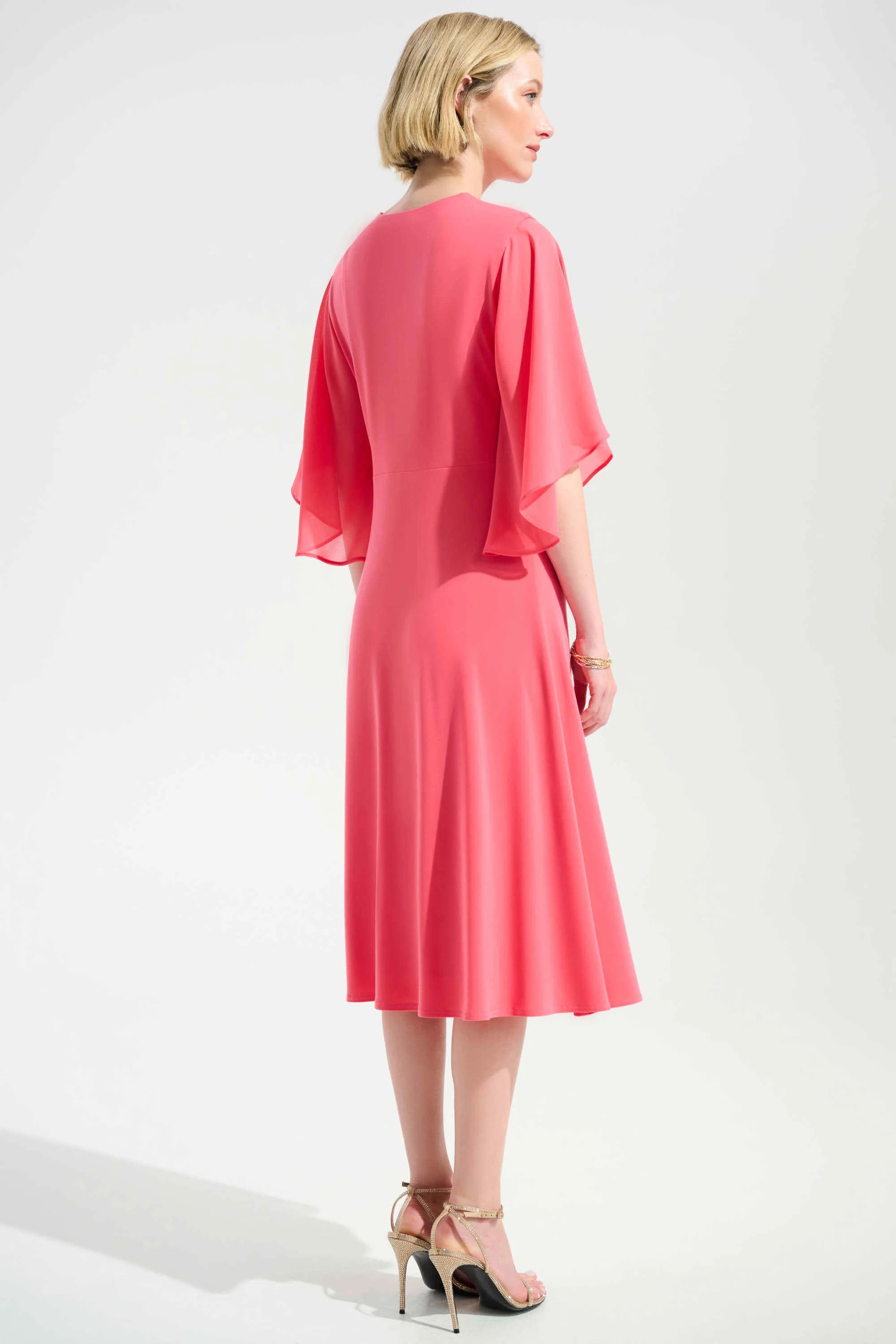 Silky Knit Fit and Flare Dress With Chiffon Draped Sash 261710