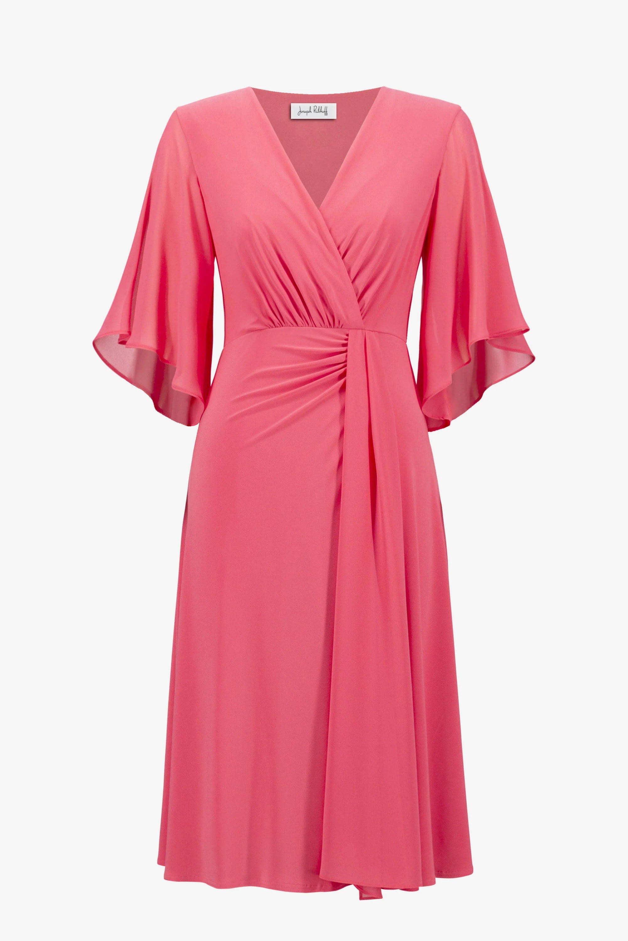 Silky Knit Fit and Flare Dress With Chiffon Draped Sash 261710