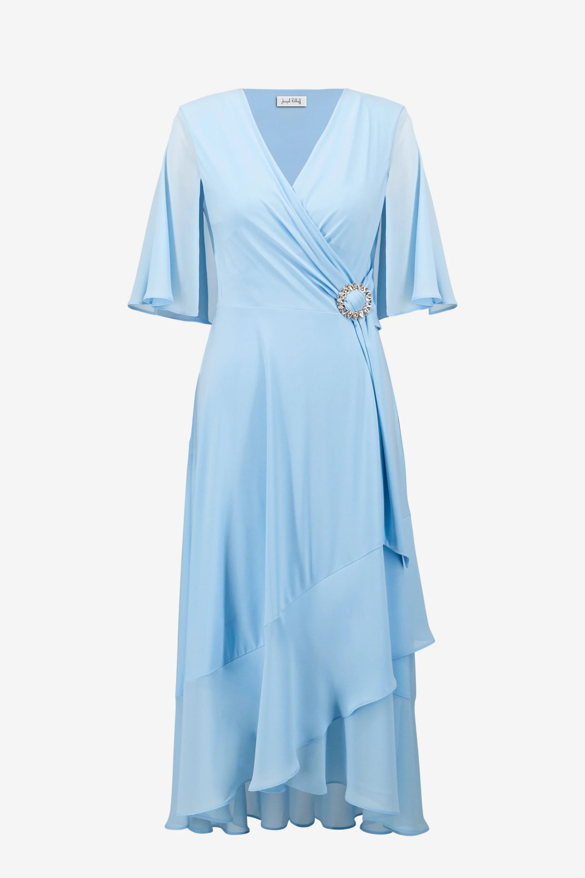 Silky Knit Flowy Wrap Dress With Buckle Rhinestones Detail