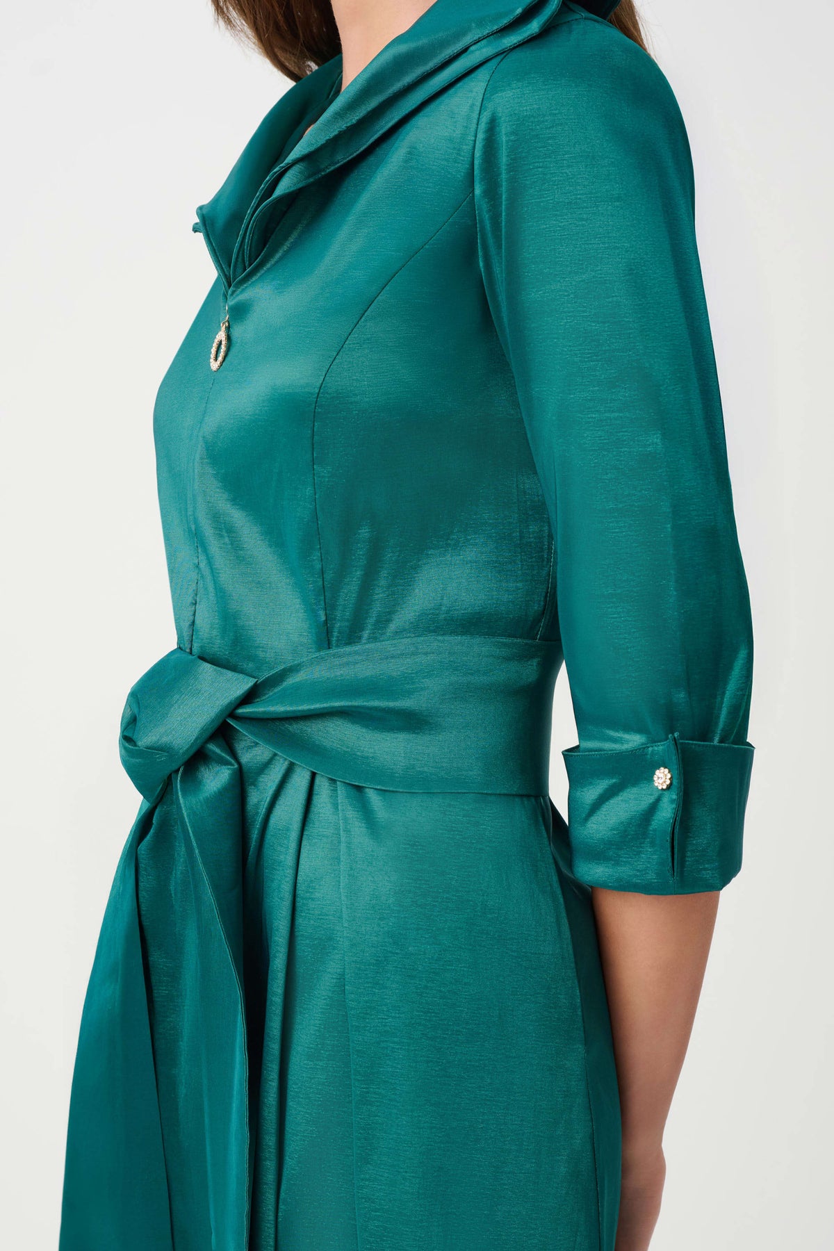 Stretch Taffeta Fit and Flare Dress with Lapel Collar 261719F26
