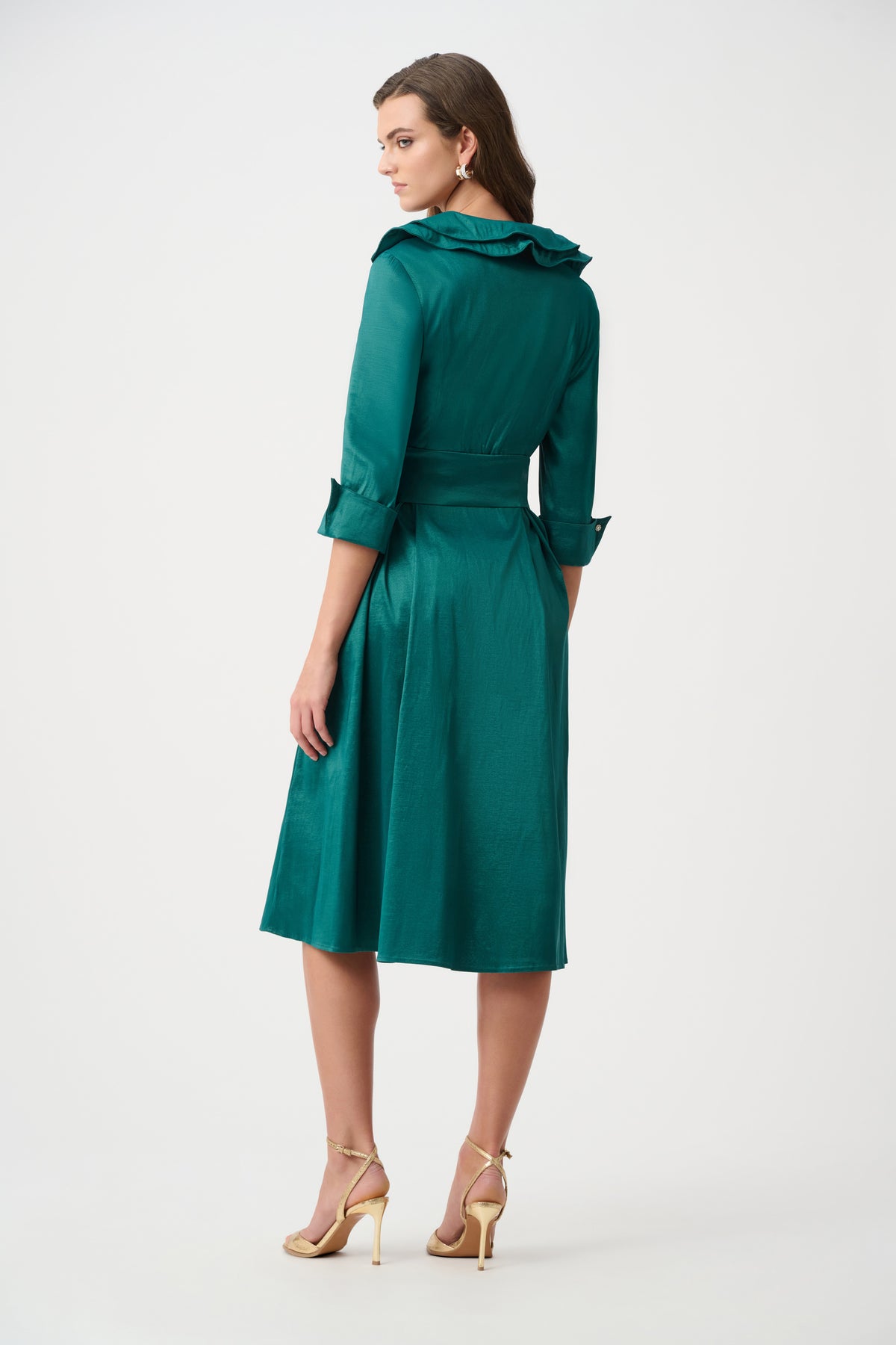 Stretch Taffeta Fit and Flare Dress with Lapel Collar 261719F26