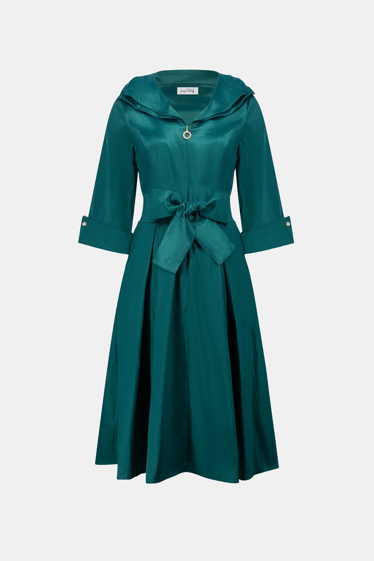 Stretch Taffeta Fit and Flare Dress with Lapel Collar 261719F26