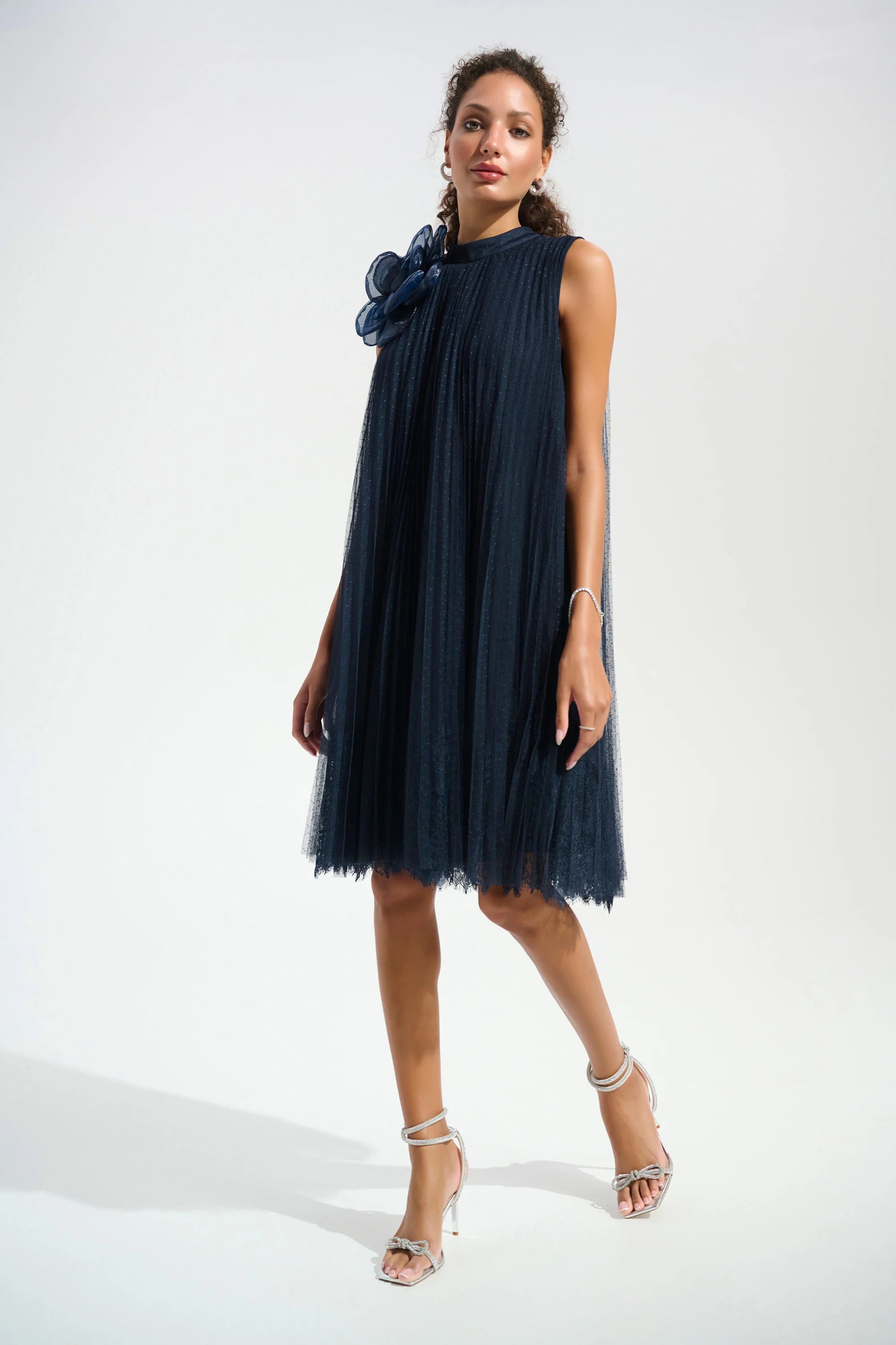 | Mesh And Lace A-Line Dress With Organza Flower Detail 261737