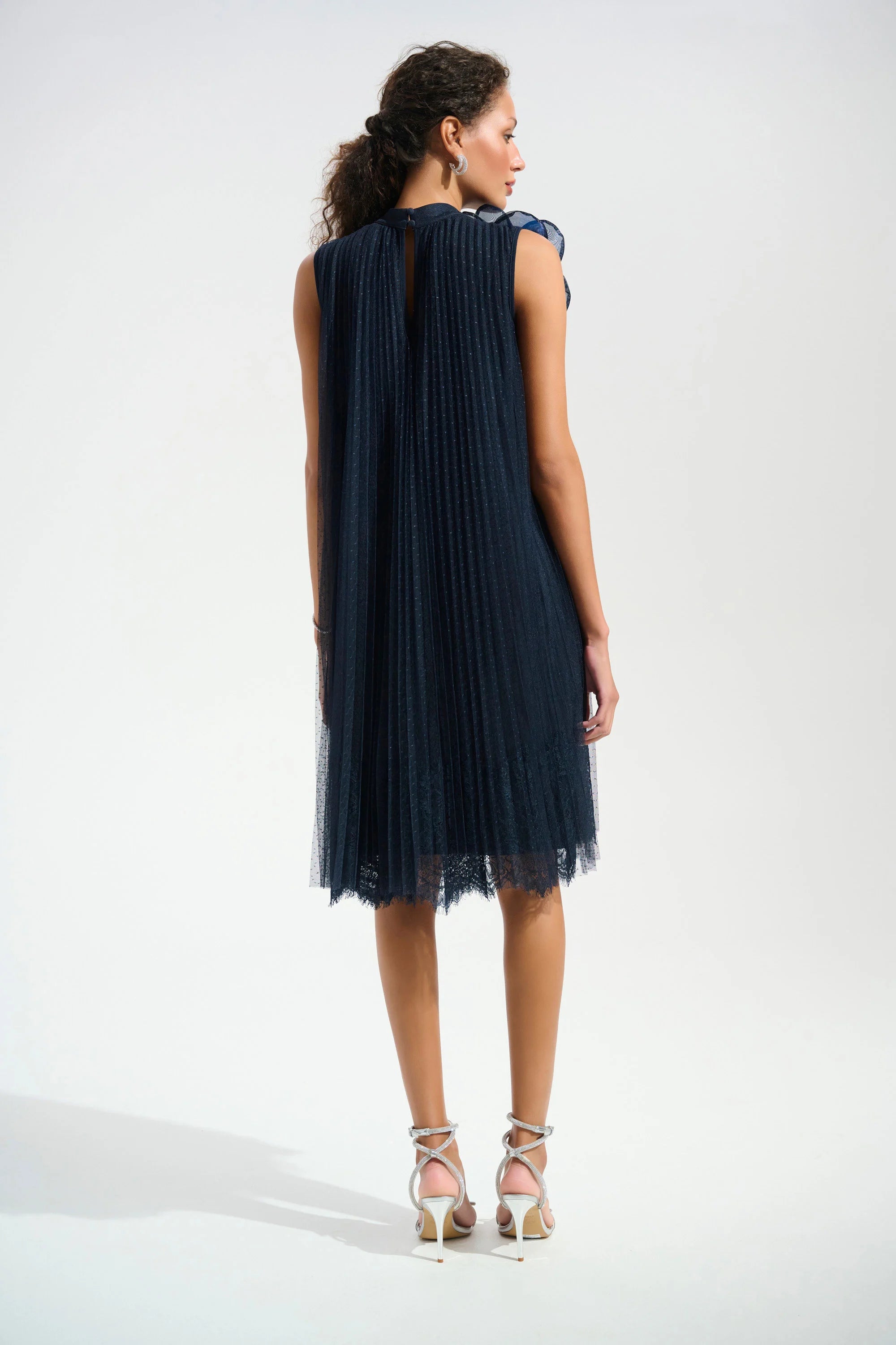 | Mesh And Lace A-Line Dress With Organza Flower Detail 261737
