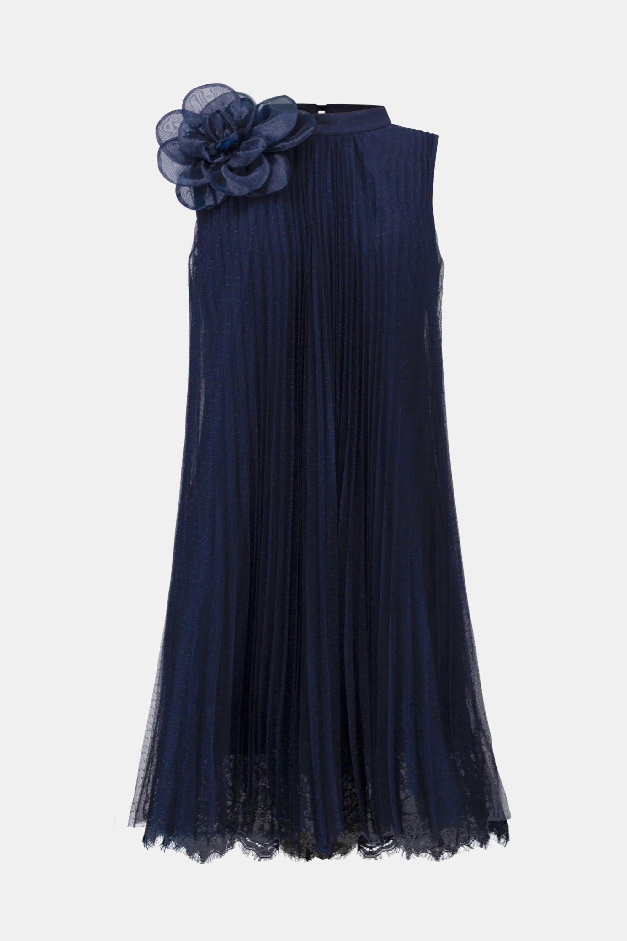 | Mesh And Lace A-Line Dress With Organza Flower Detail 261737
