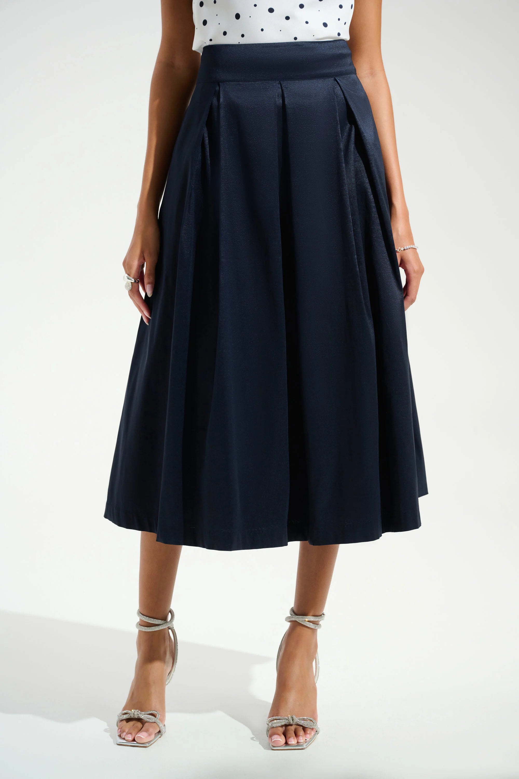 |Stretch Taffeta Flared Skirt With Box Pleats 261757