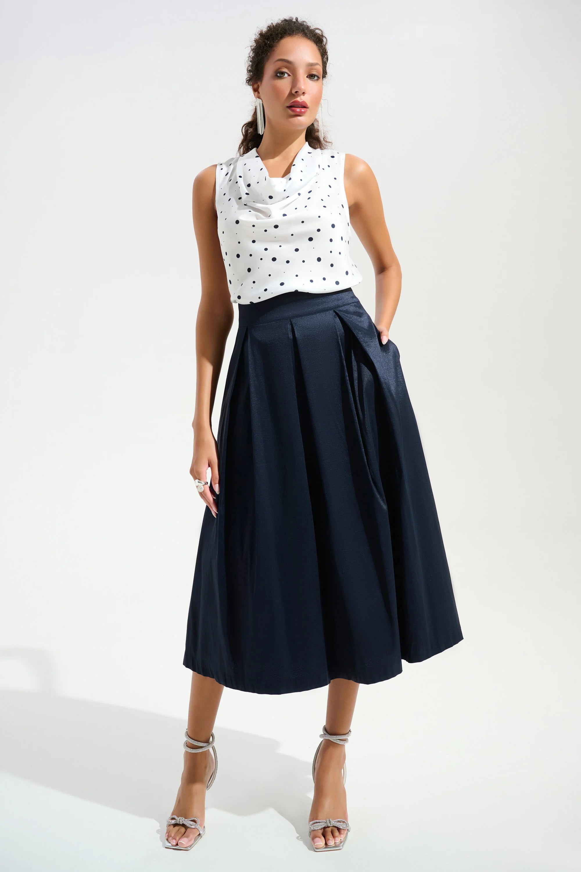 |Stretch Taffeta Flared Skirt With Box Pleats 261757