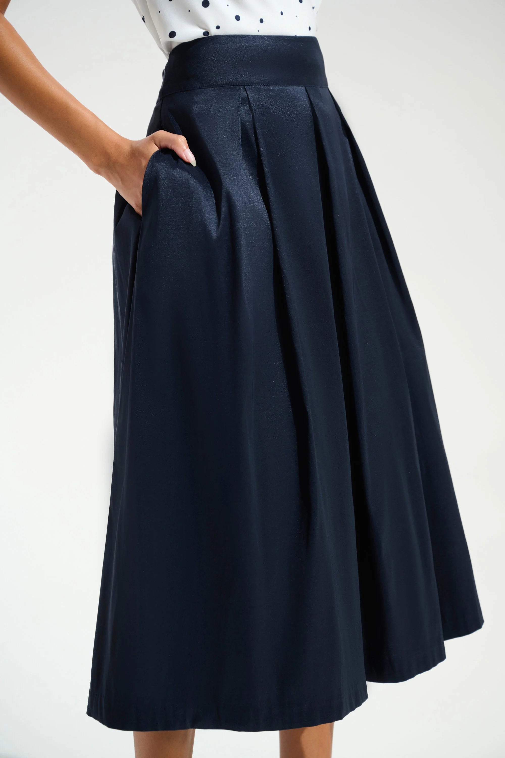 |Stretch Taffeta Flared Skirt With Box Pleats 261757
