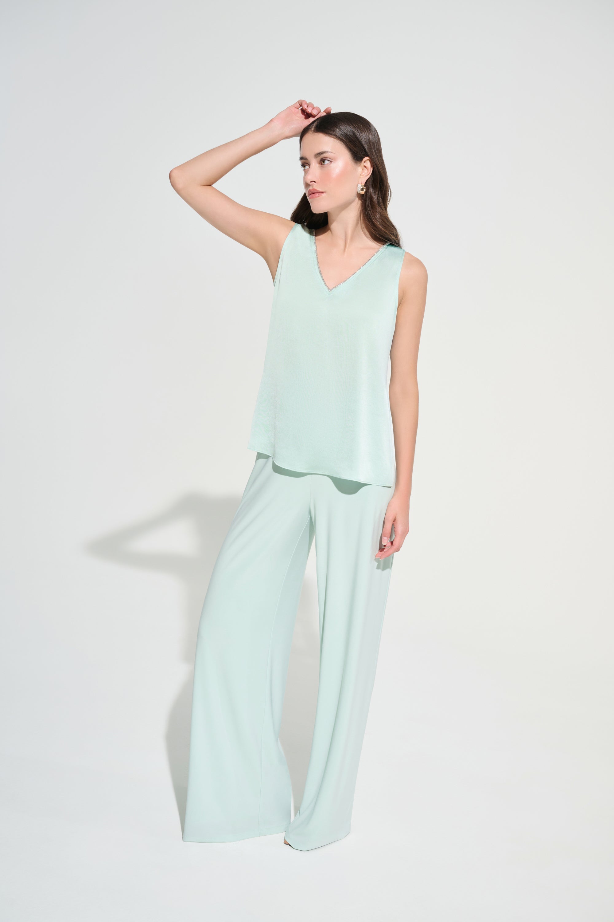 Recycled Satin Straight Top With Rhinestones Trim 261782S26