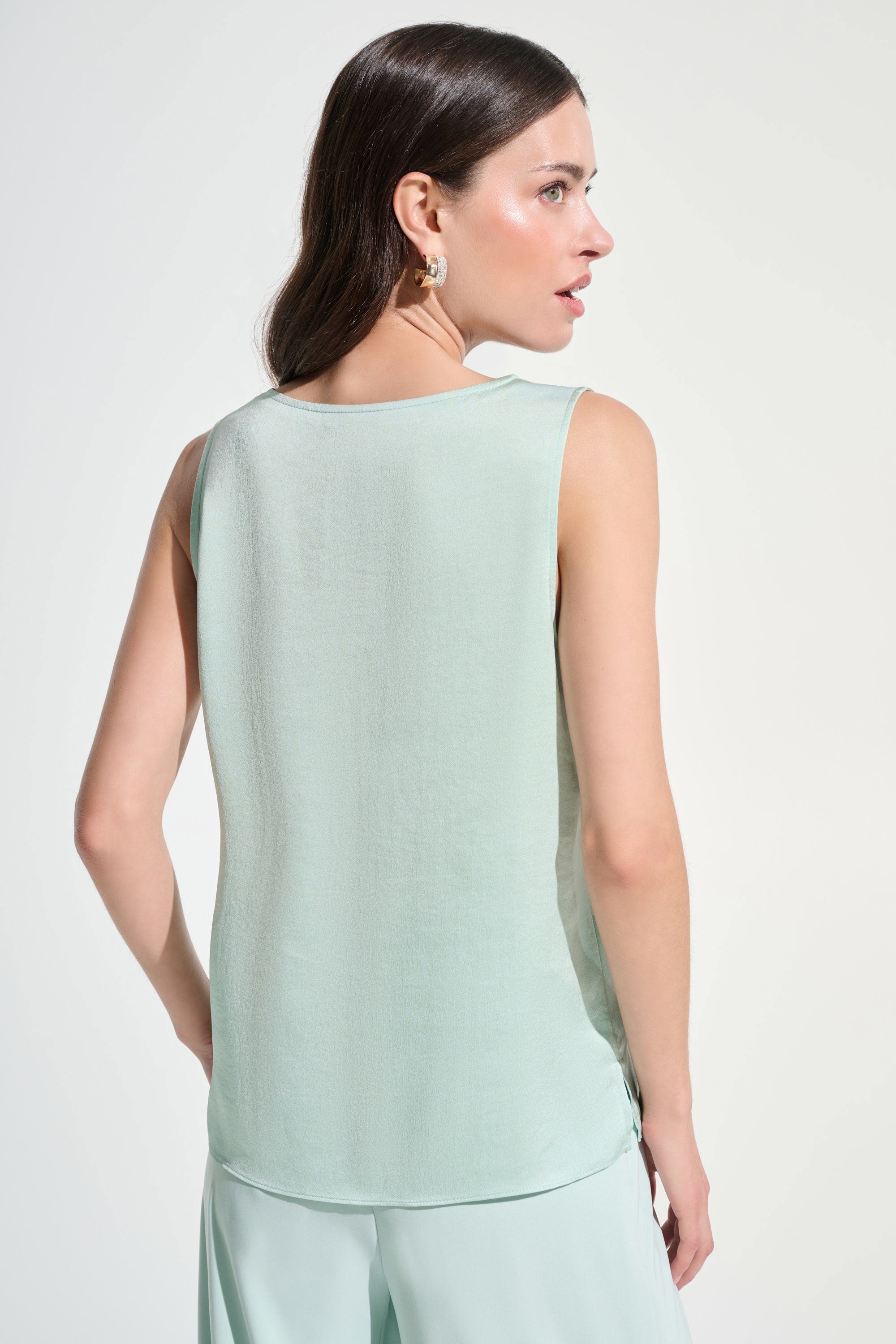 Recycled Satin Straight Top With Rhinestones Trim 261782S26