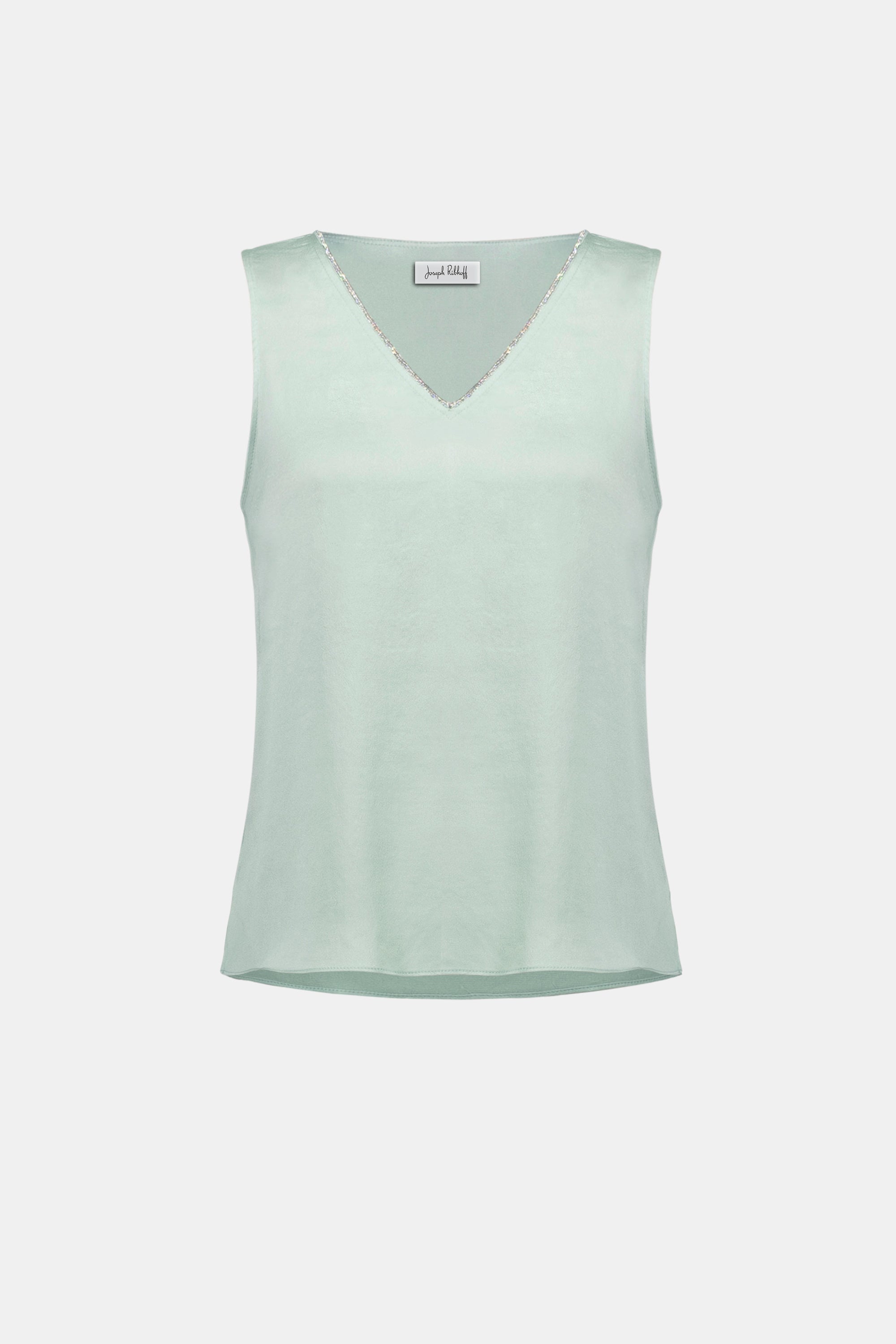 Recycled Satin Straight Top With Rhinestones Trim 261782S26