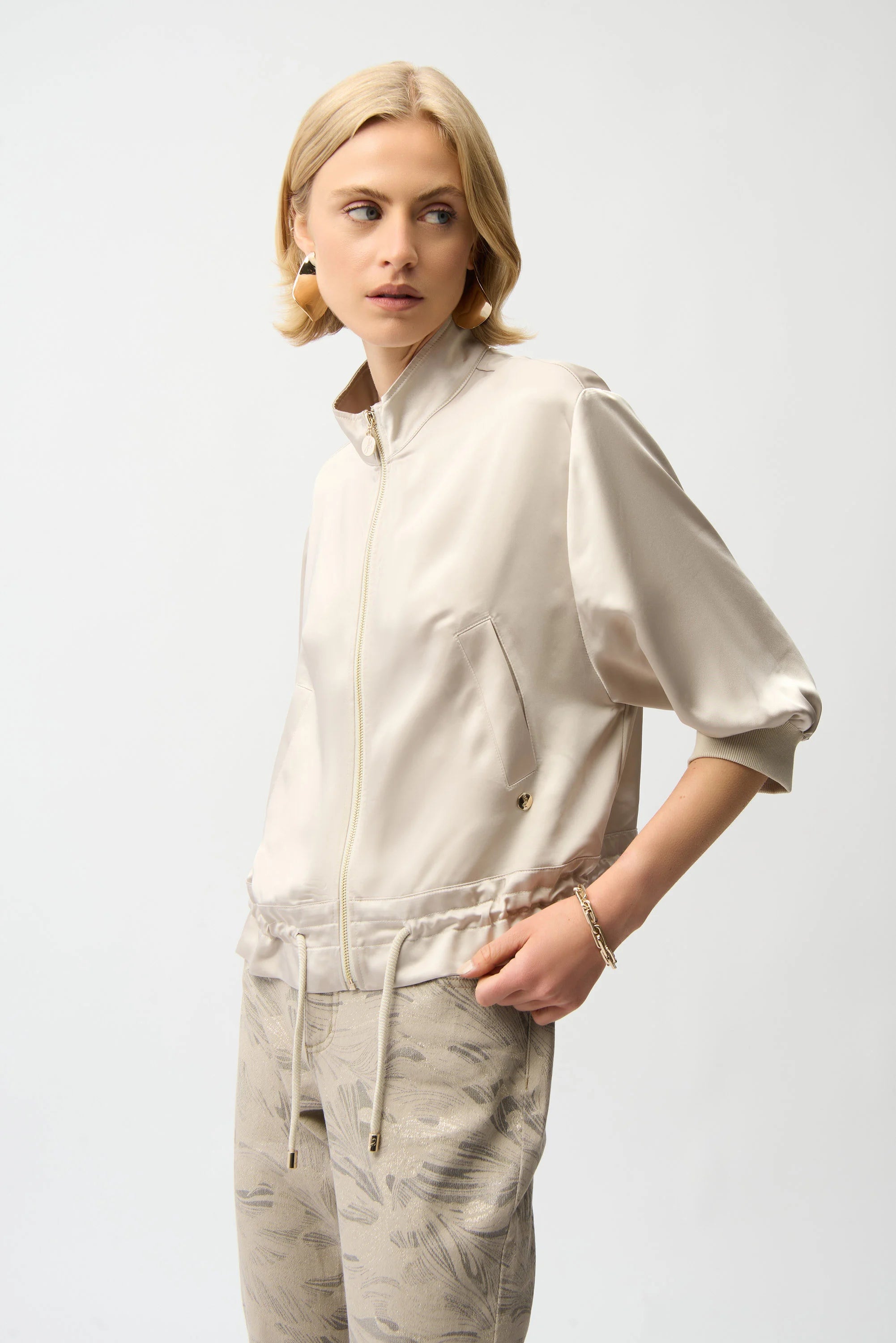 Satin Boxy Blouson Jacket With Drawstring Hem 261913
