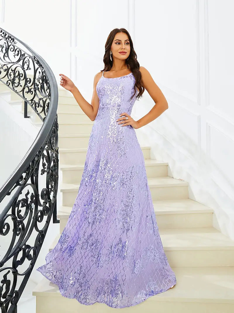 Purple Sequin A-Line maxi Gown