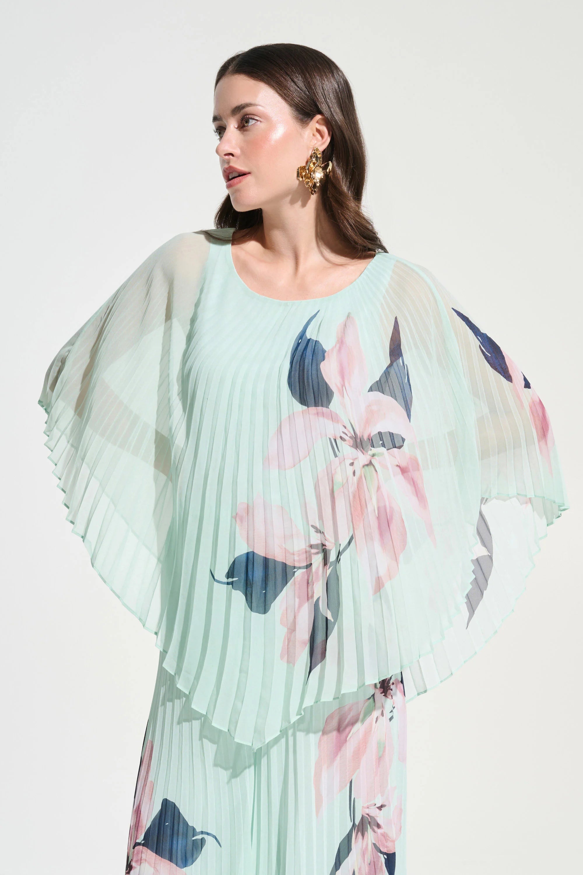 Chiffon Floral Print Pleated Poncho Top 262724
