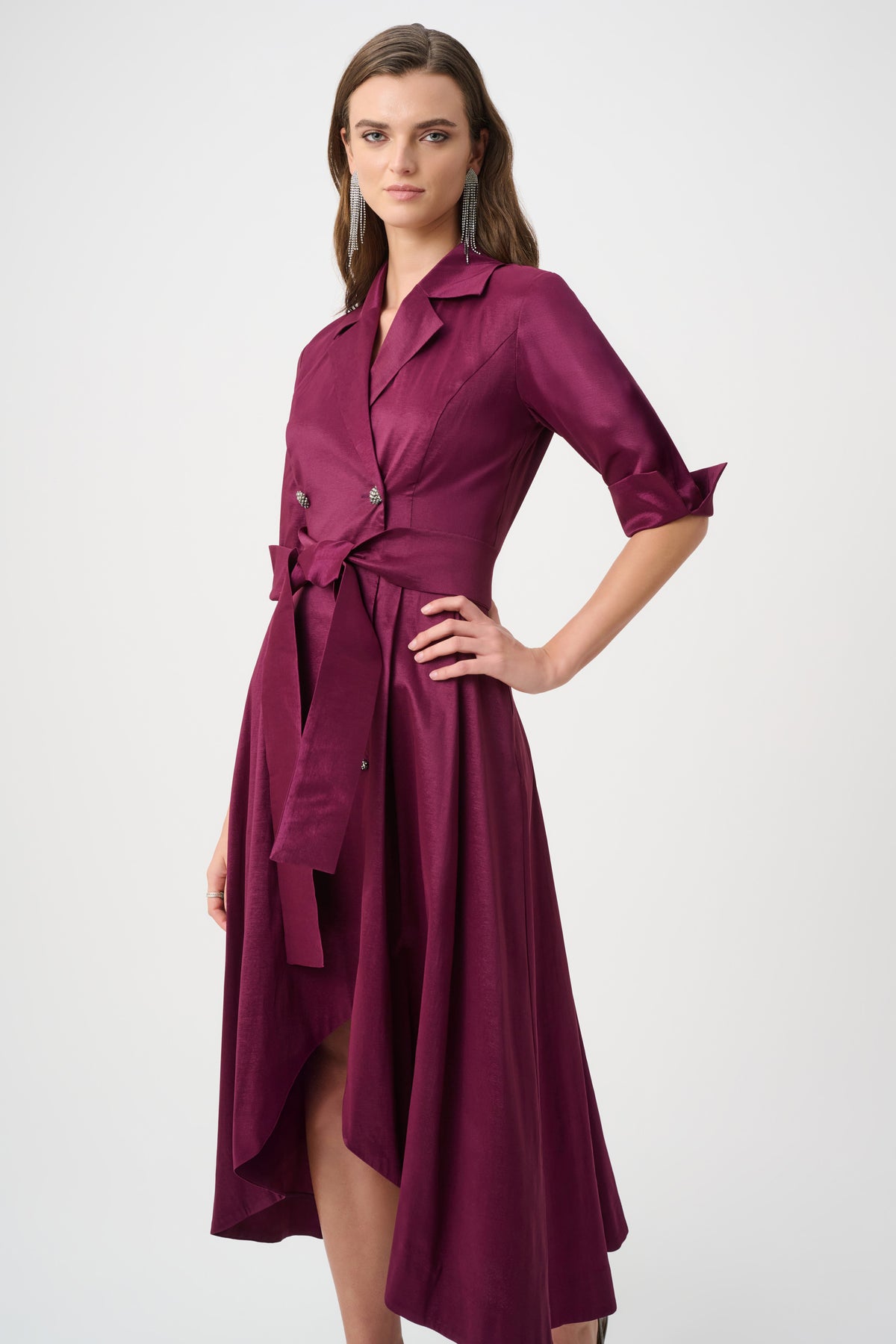 | Stretch Taffeta Fit and Flare Wrap Dress 263704