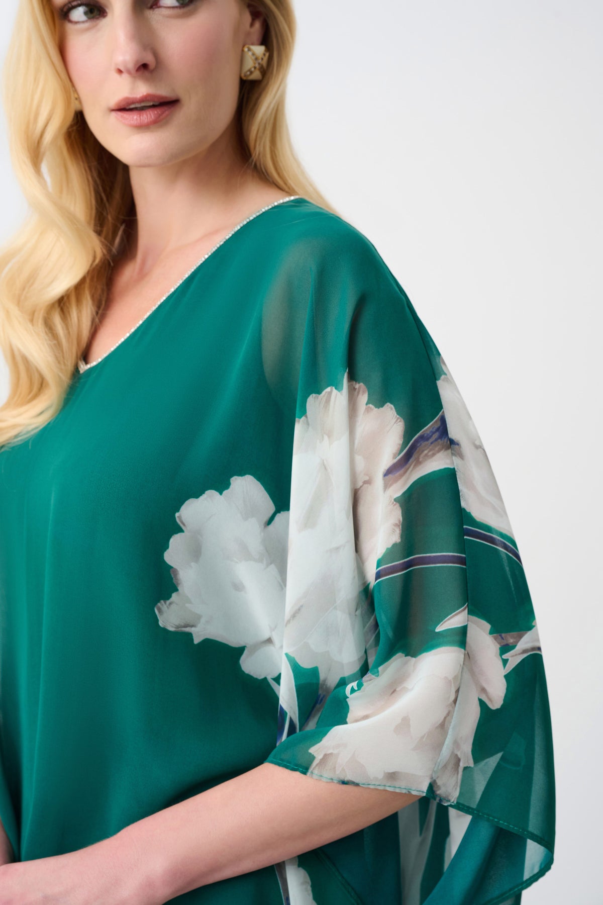 Recycled Chiffon Floral Print Poncho 263730