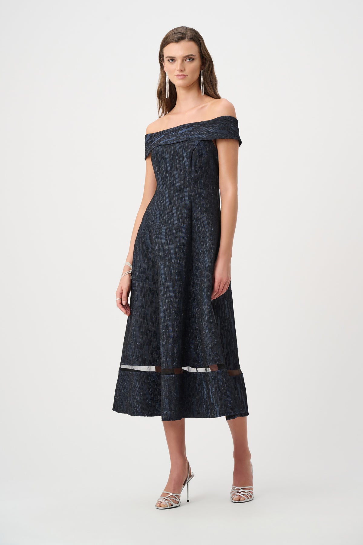 | Foil-Textured Jacquard Off-Shoulder Fit and Flare Dress 263742