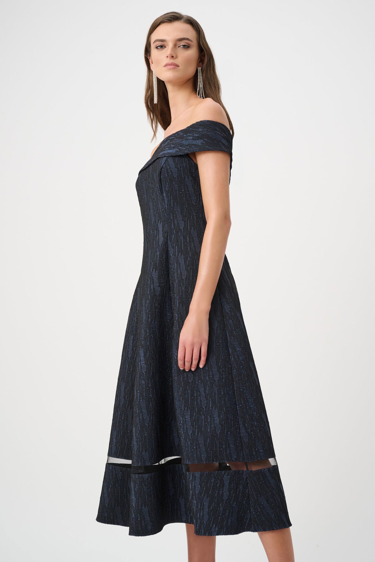 | Foil-Textured Jacquard Off-Shoulder Fit and Flare Dress 263742