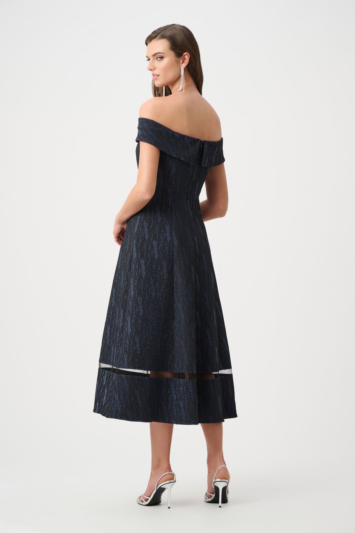 | Foil-Textured Jacquard Off-Shoulder Fit and Flare Dress 263742