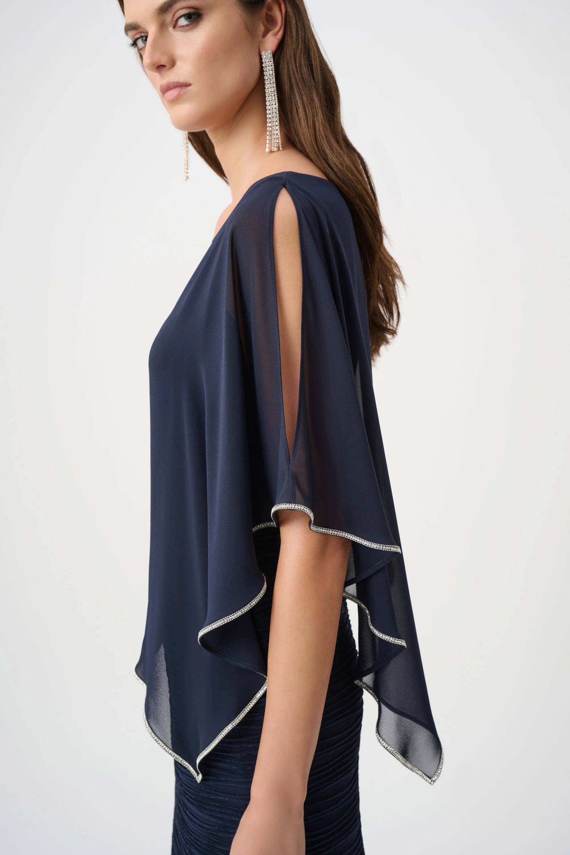 Sparkle Cascade Gown With Chiffon Poncho Overlay 263748