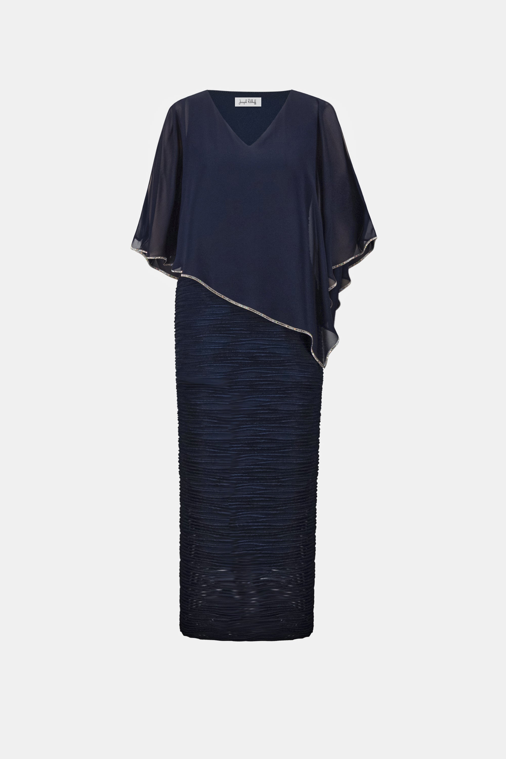 Sparkle Cascade Gown With Chiffon Poncho Overlay 263748