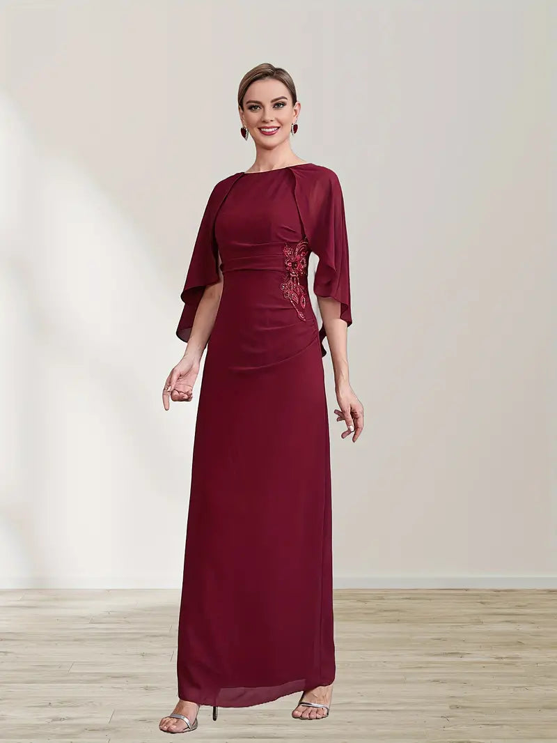 Elegant Chiffon Maxi Dress in Burgundy