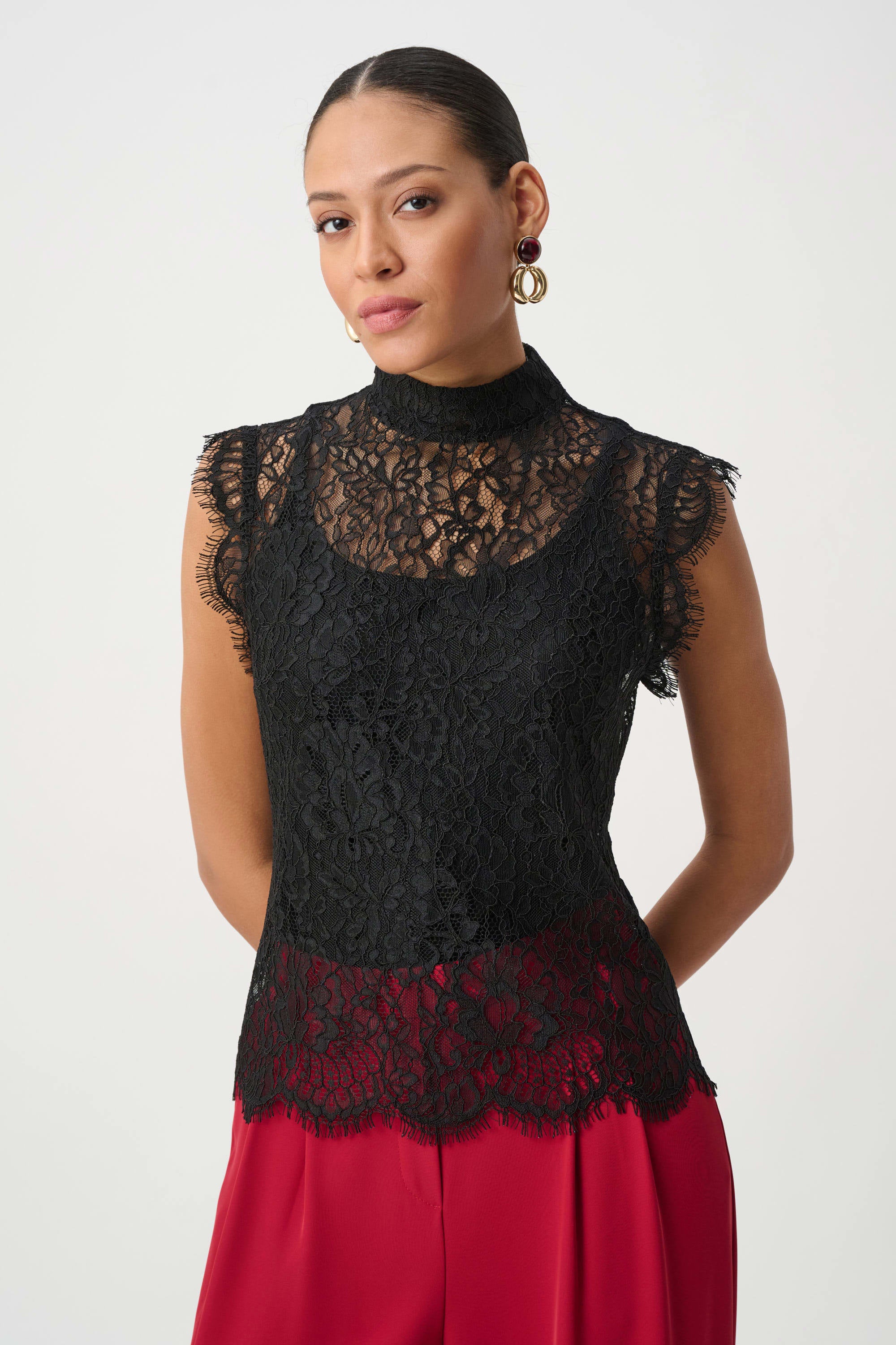 Lace Mock Neck Fitted Top 264105