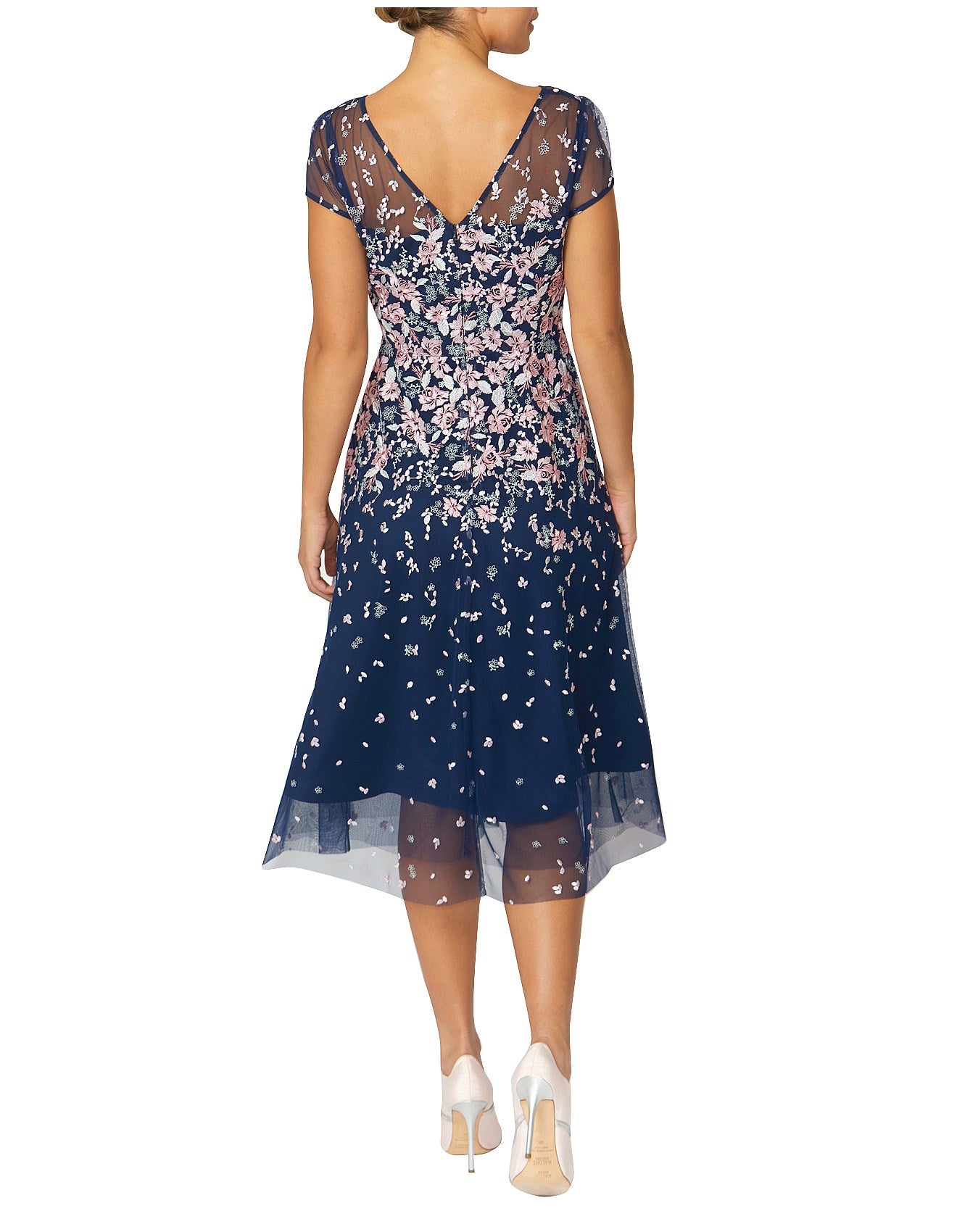 Embroidered A-Line Dress in Navy/Pink KB18460