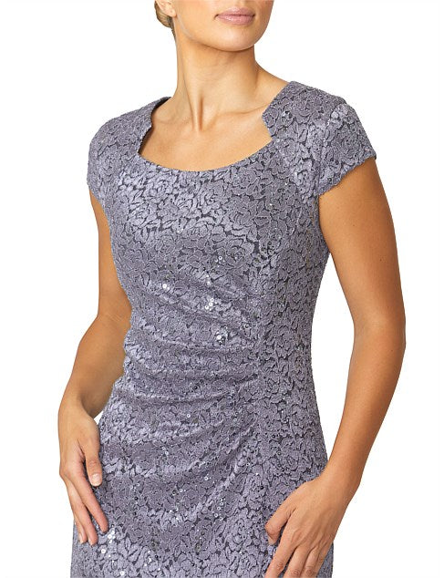 Stretch Sequin Lace Dress in Lilac CI18482