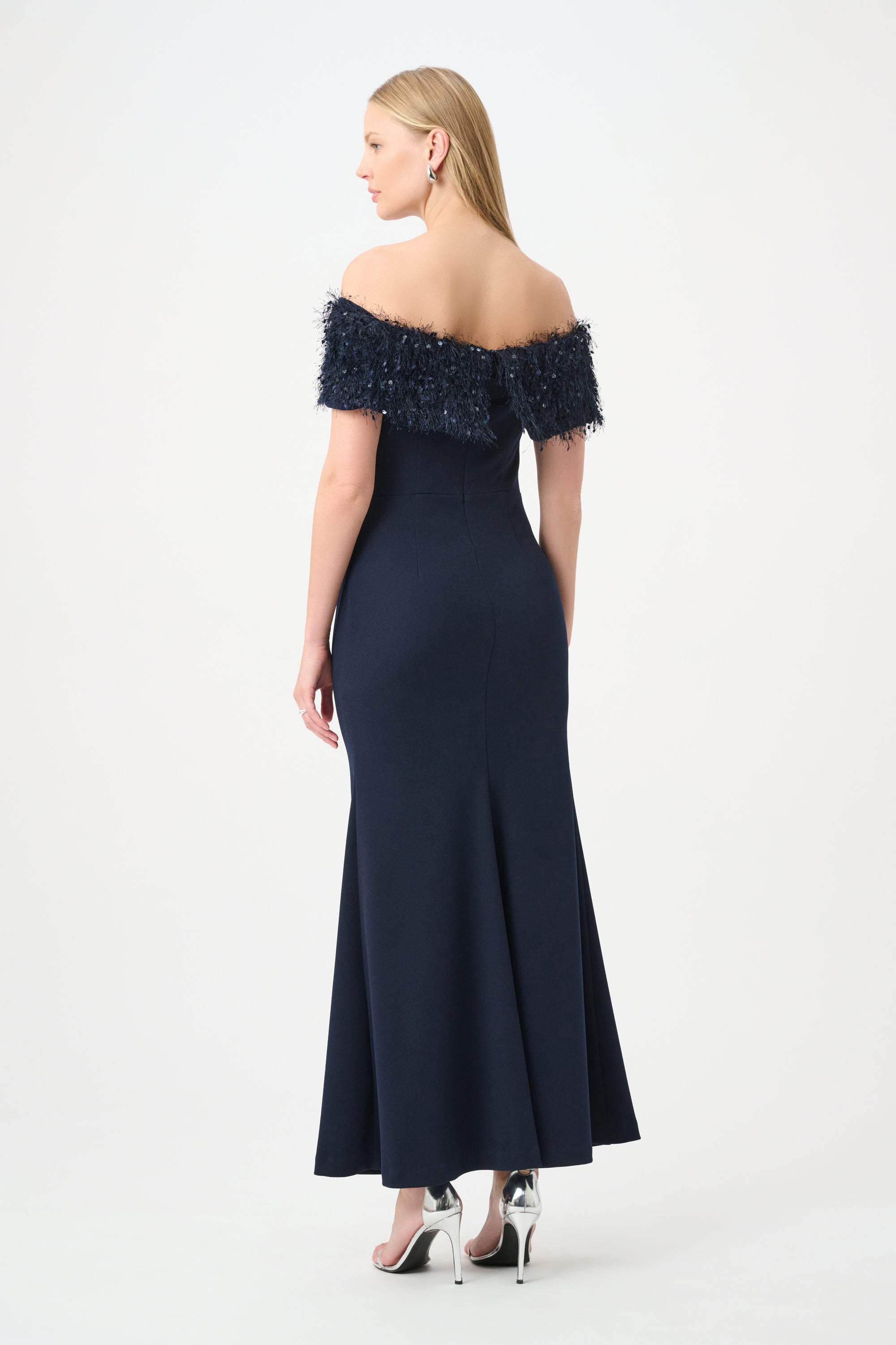 Off Shoulder Fringed Trumpet Gown 264713
