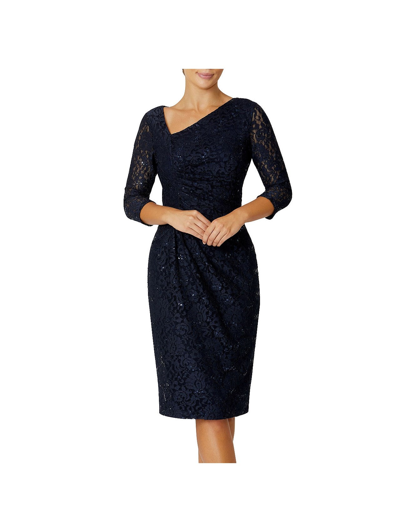 Navy Stretch Lace & Sequin Dress