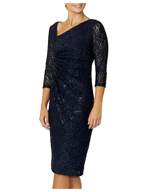 Navy Stretch Lace & Sequin Dress