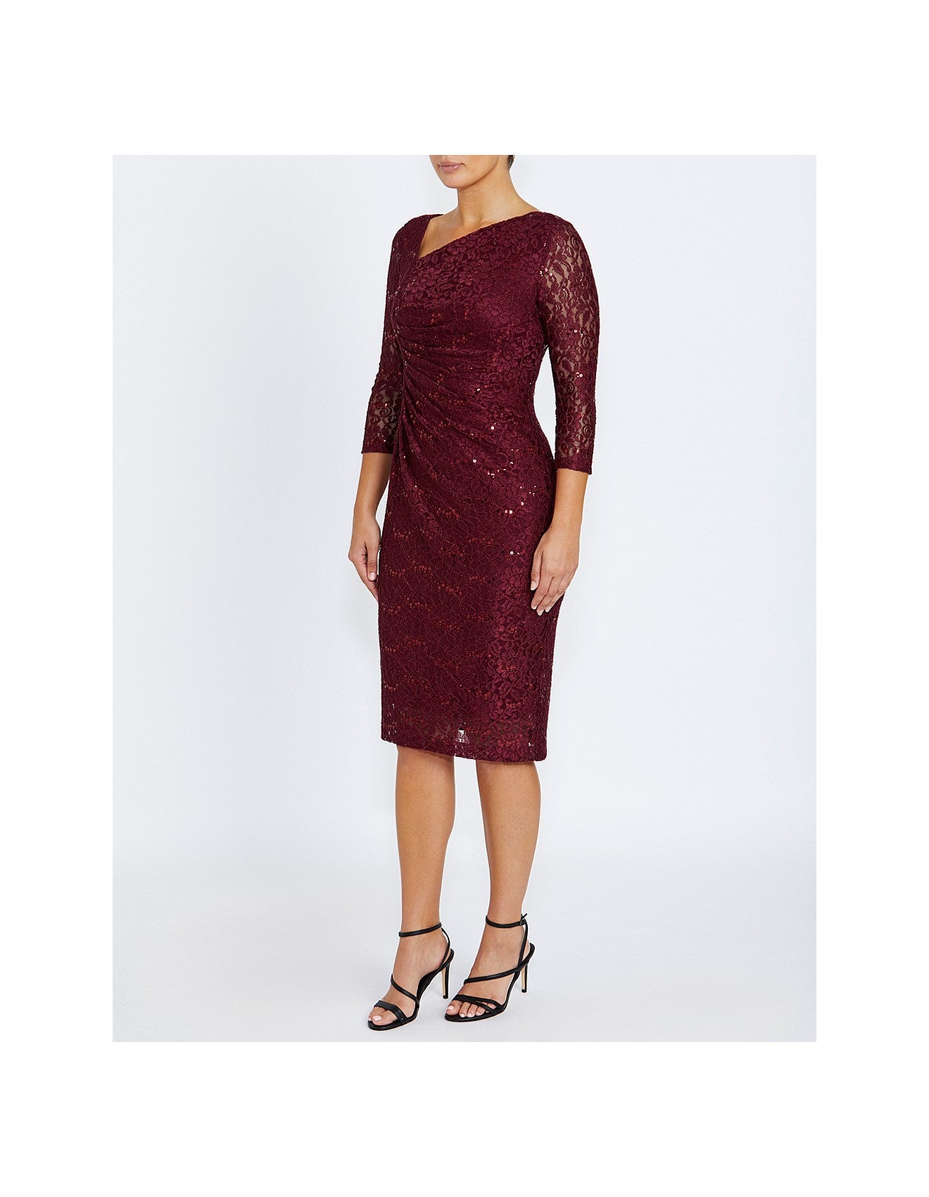 Anthea Crawford Stretch Lace Dress in Rich Crimson