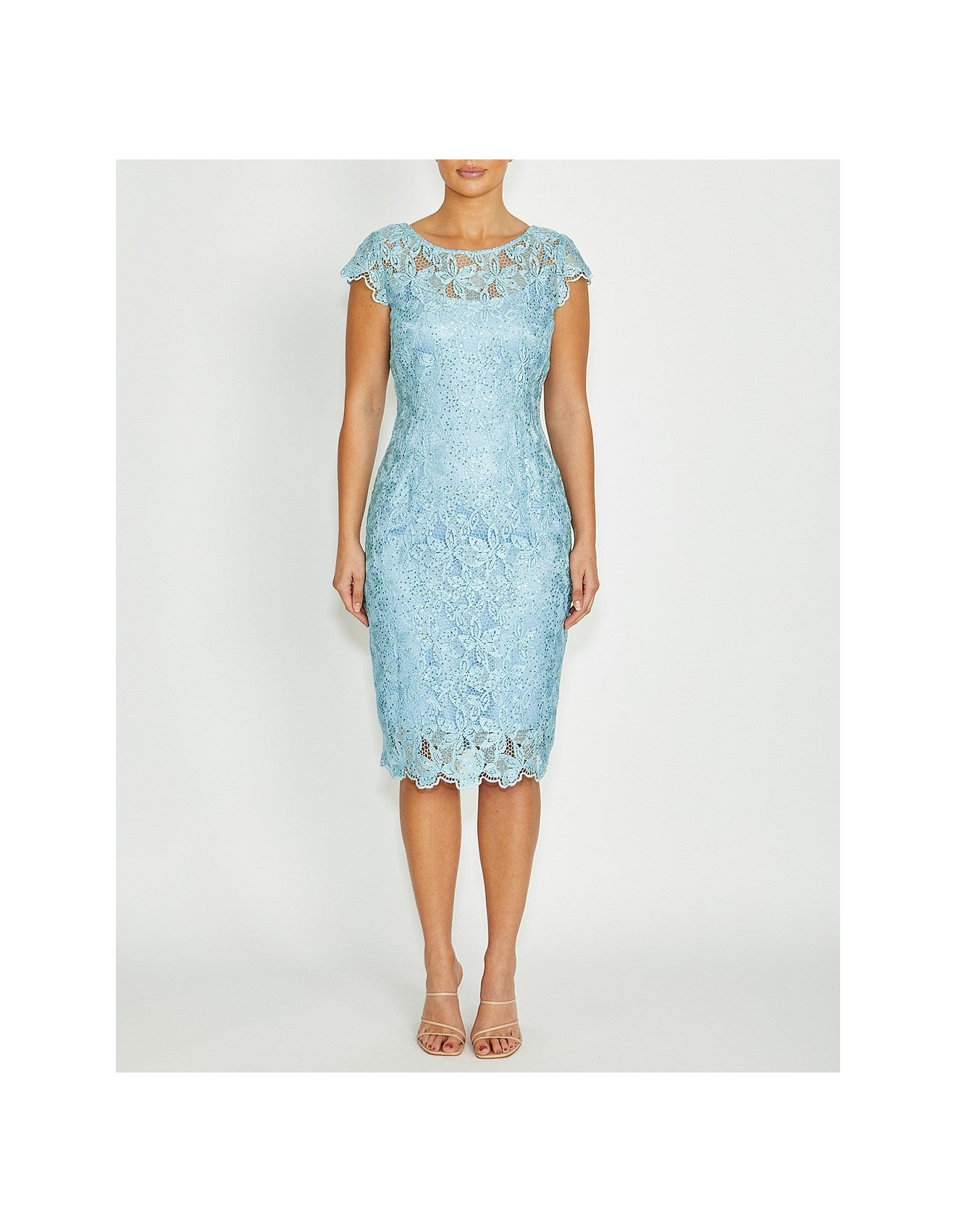 Silver/Mint Sequin Embroidered Lace Dress