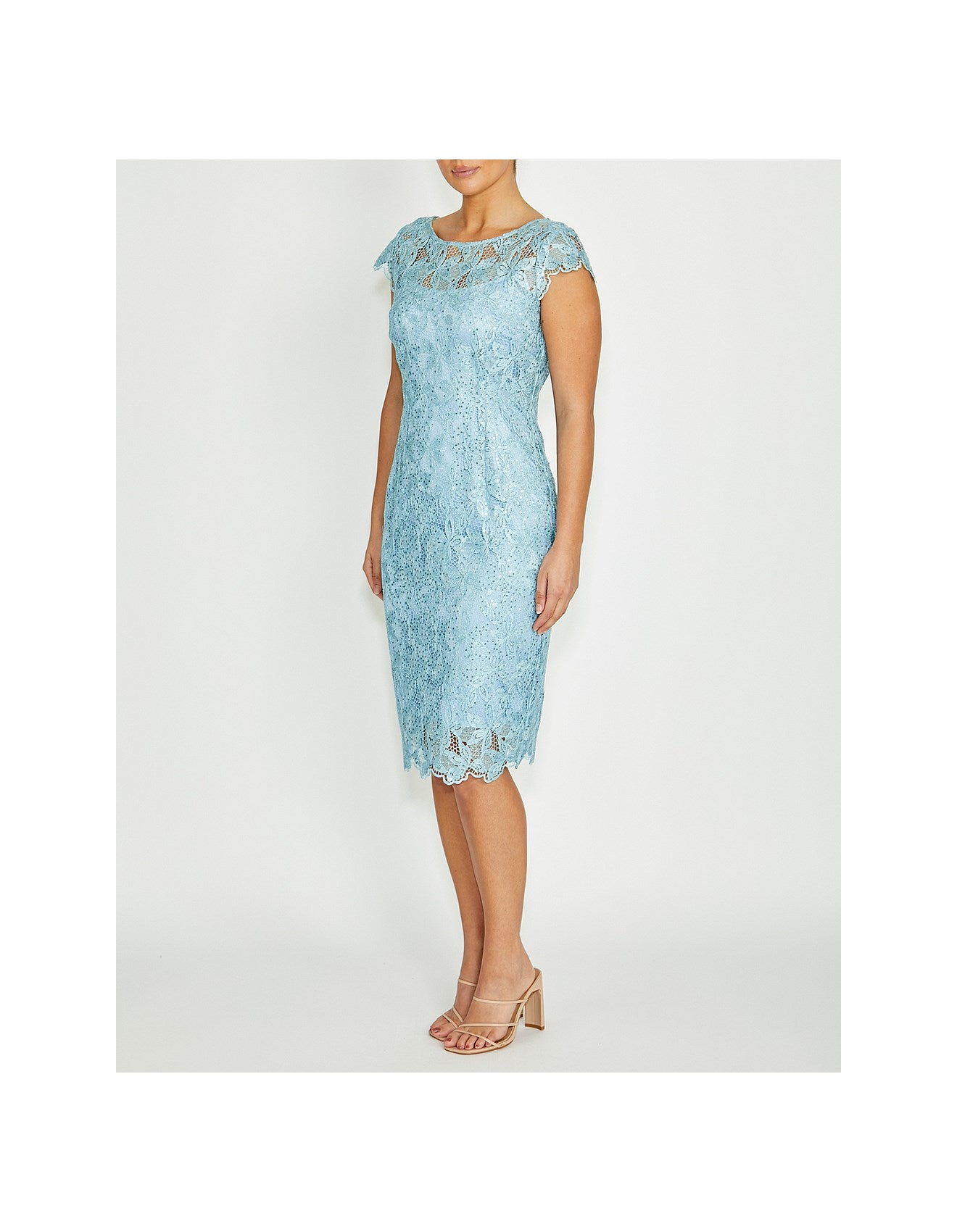 Silver/Mint Sequin Embroidered Lace Dress