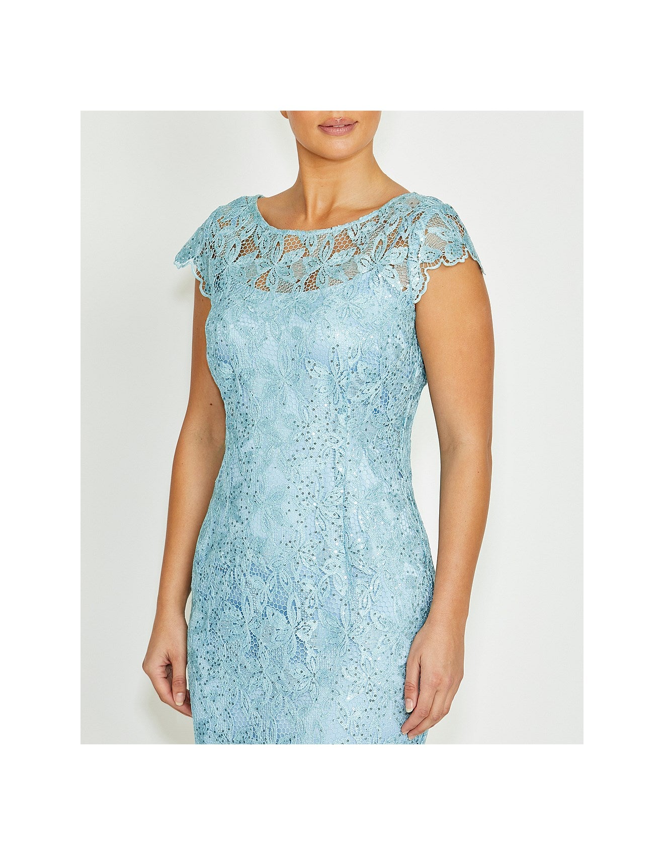 Silver/Mint Sequin Embroidered Lace Dress