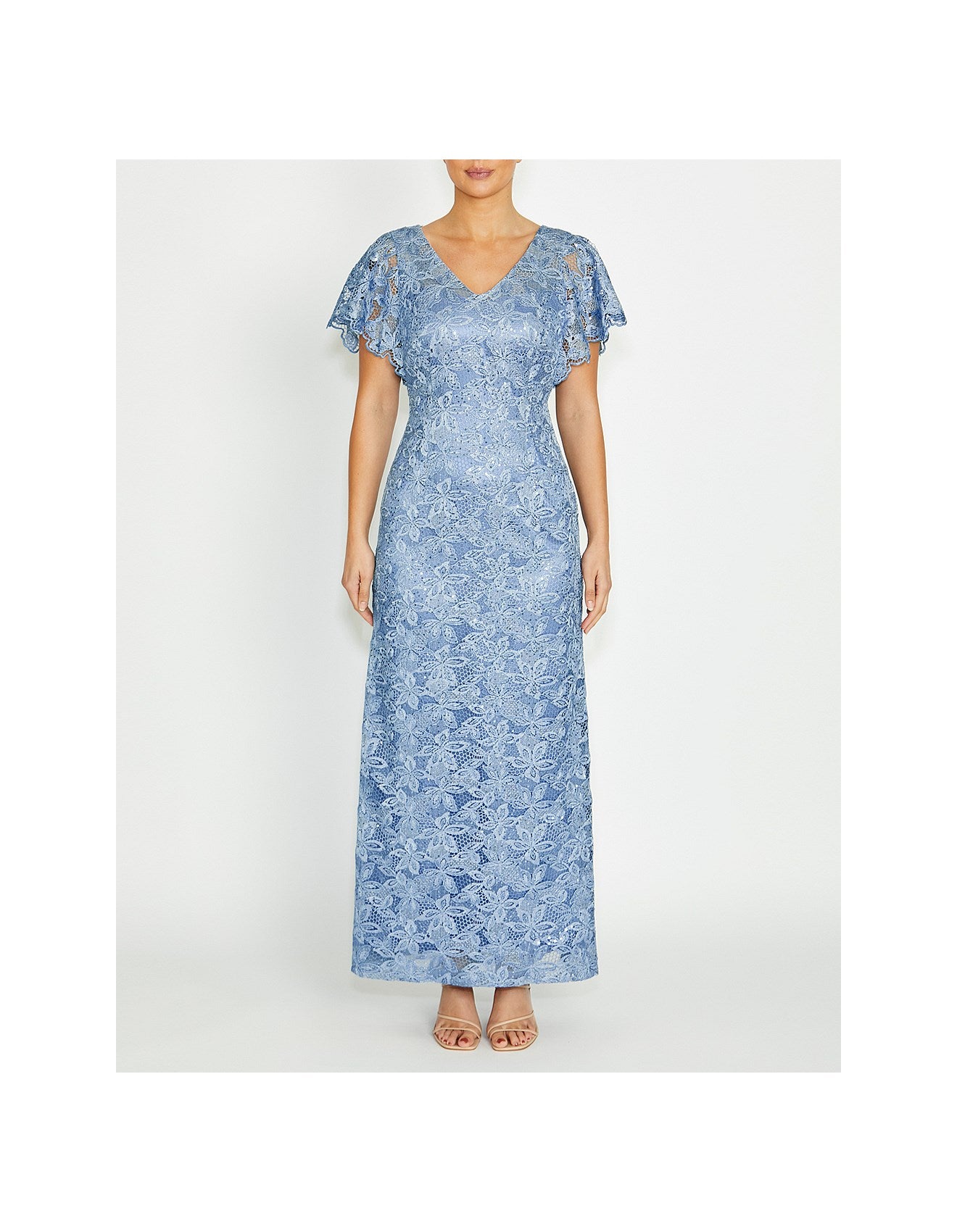 Sky Blue Sequin Antique Lace Gown