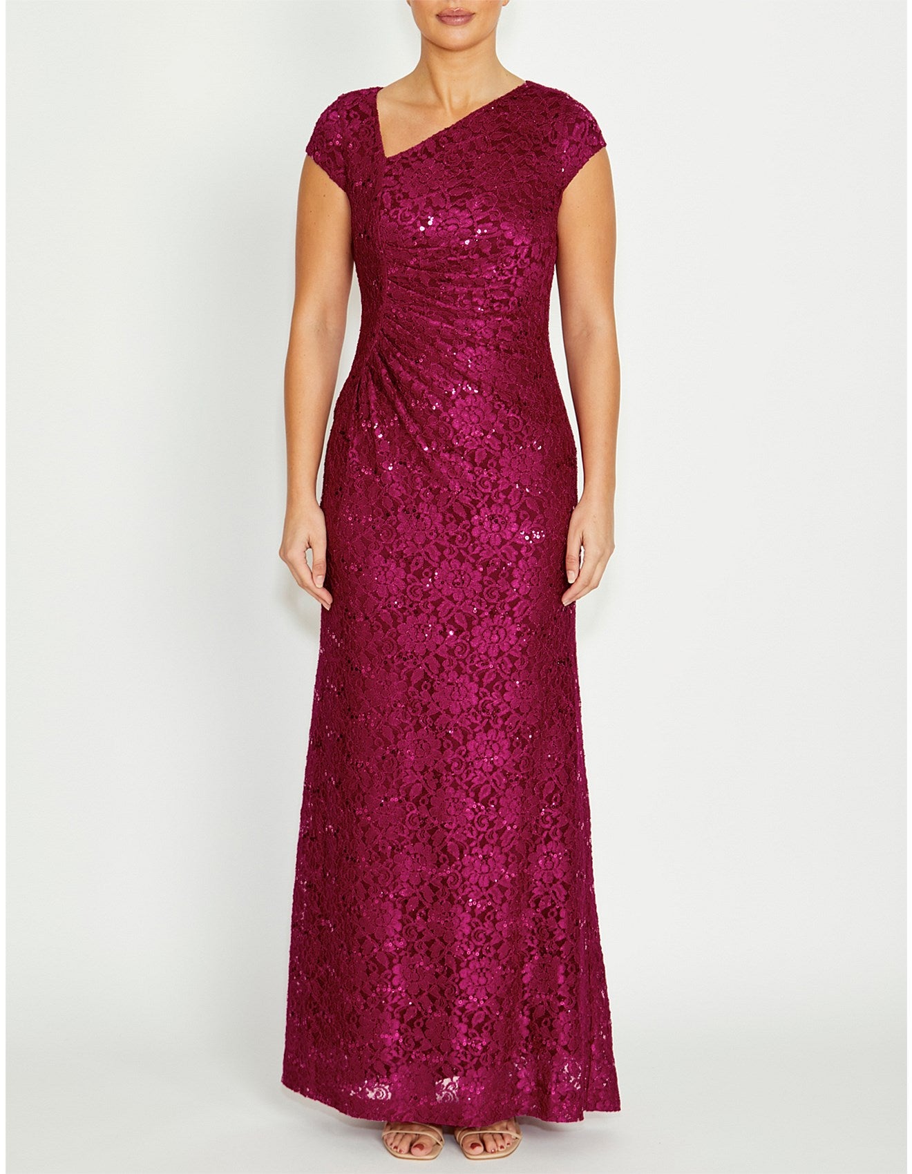 Stretch Lace Gown in Magenta