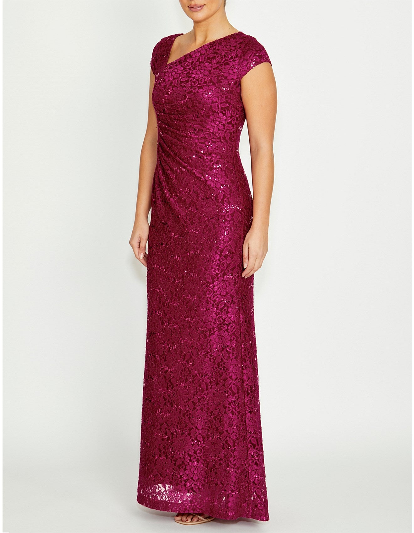 Stretch Lace Gown in Magenta