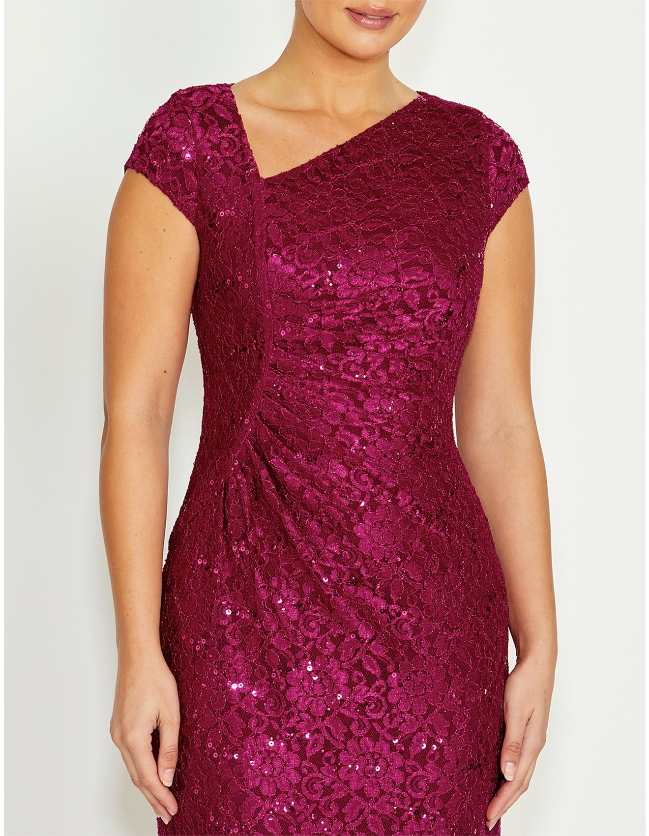 Stretch Lace Gown in Magenta
